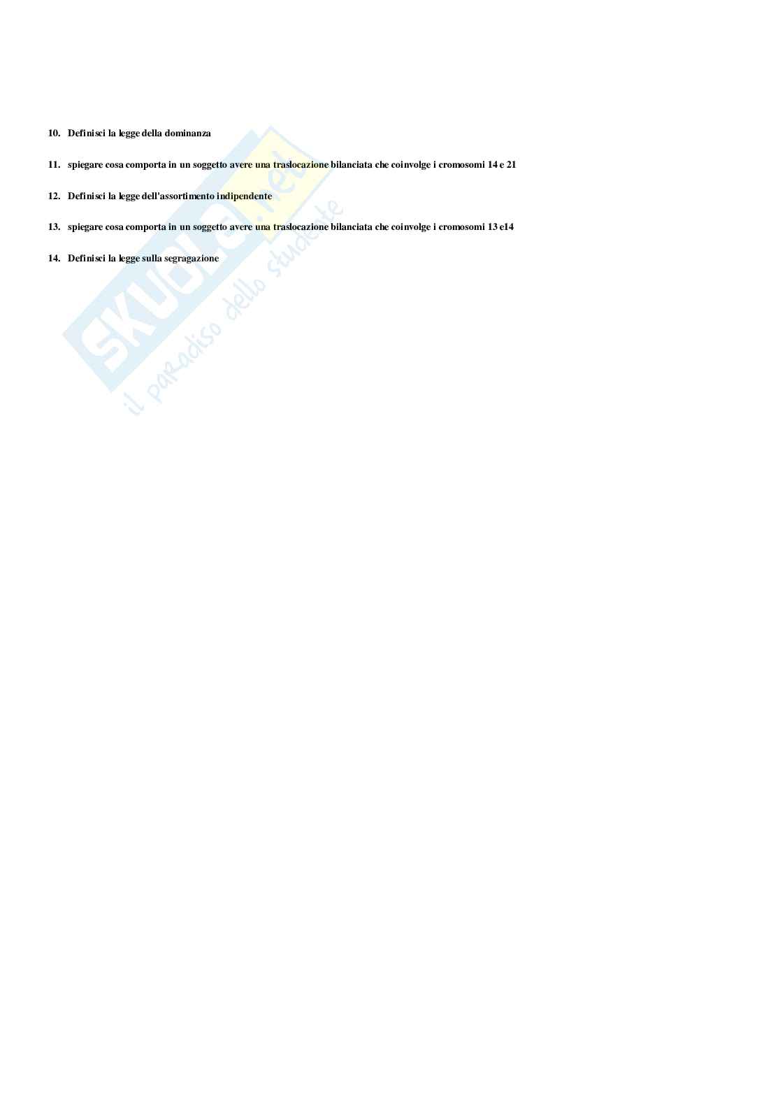 Paniere Genetica medica - Risposte multiple - aggiornato (2026) Pag. 46