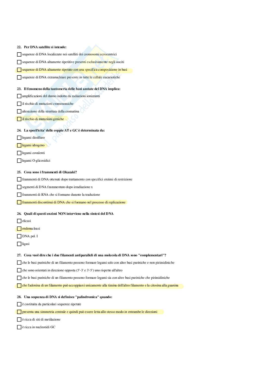 Paniere Genetica medica - Risposte multiple - aggiornato (2026) Pag. 6