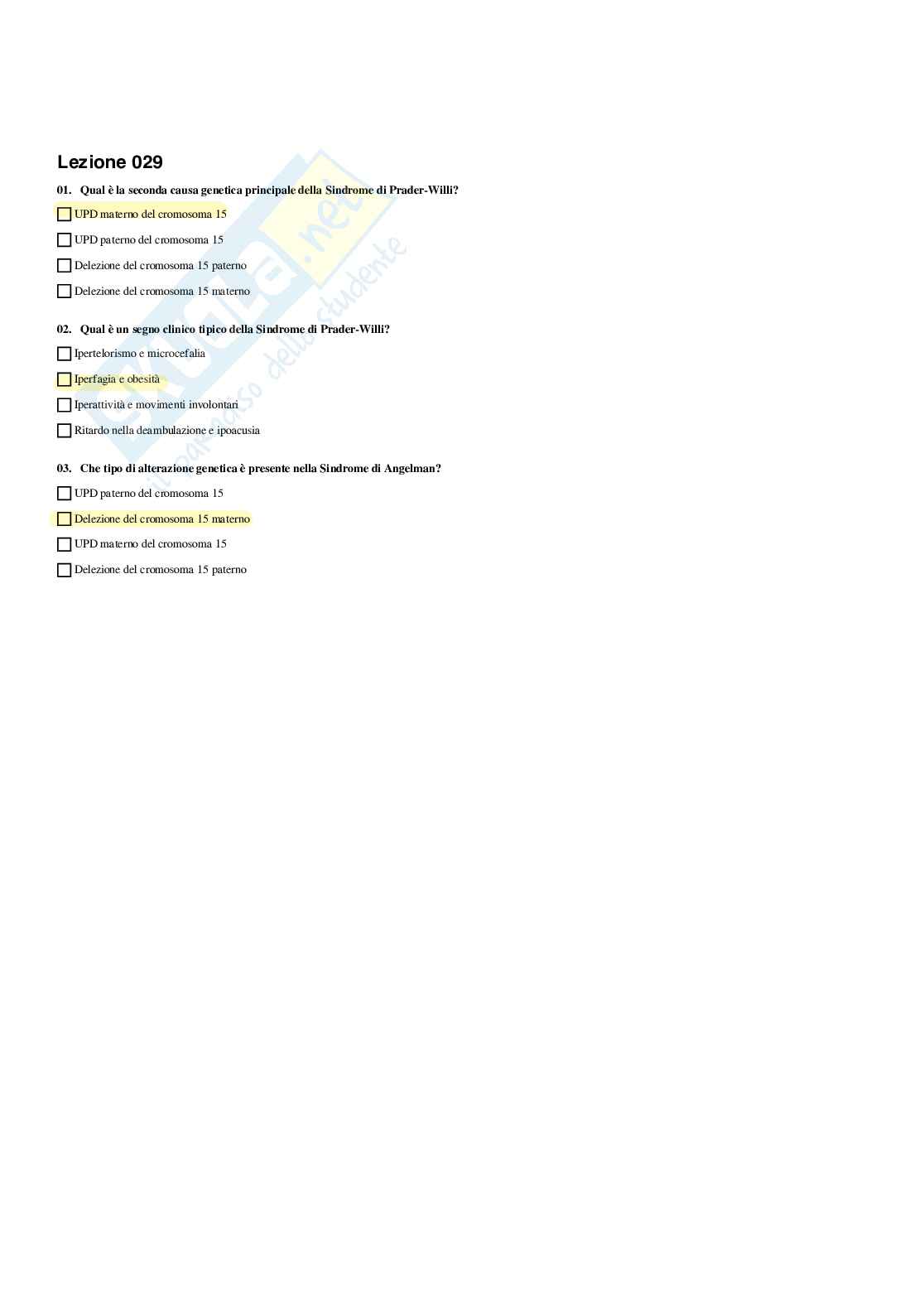 Paniere Genetica medica - Risposte multiple - aggiornato (2026) Pag. 61