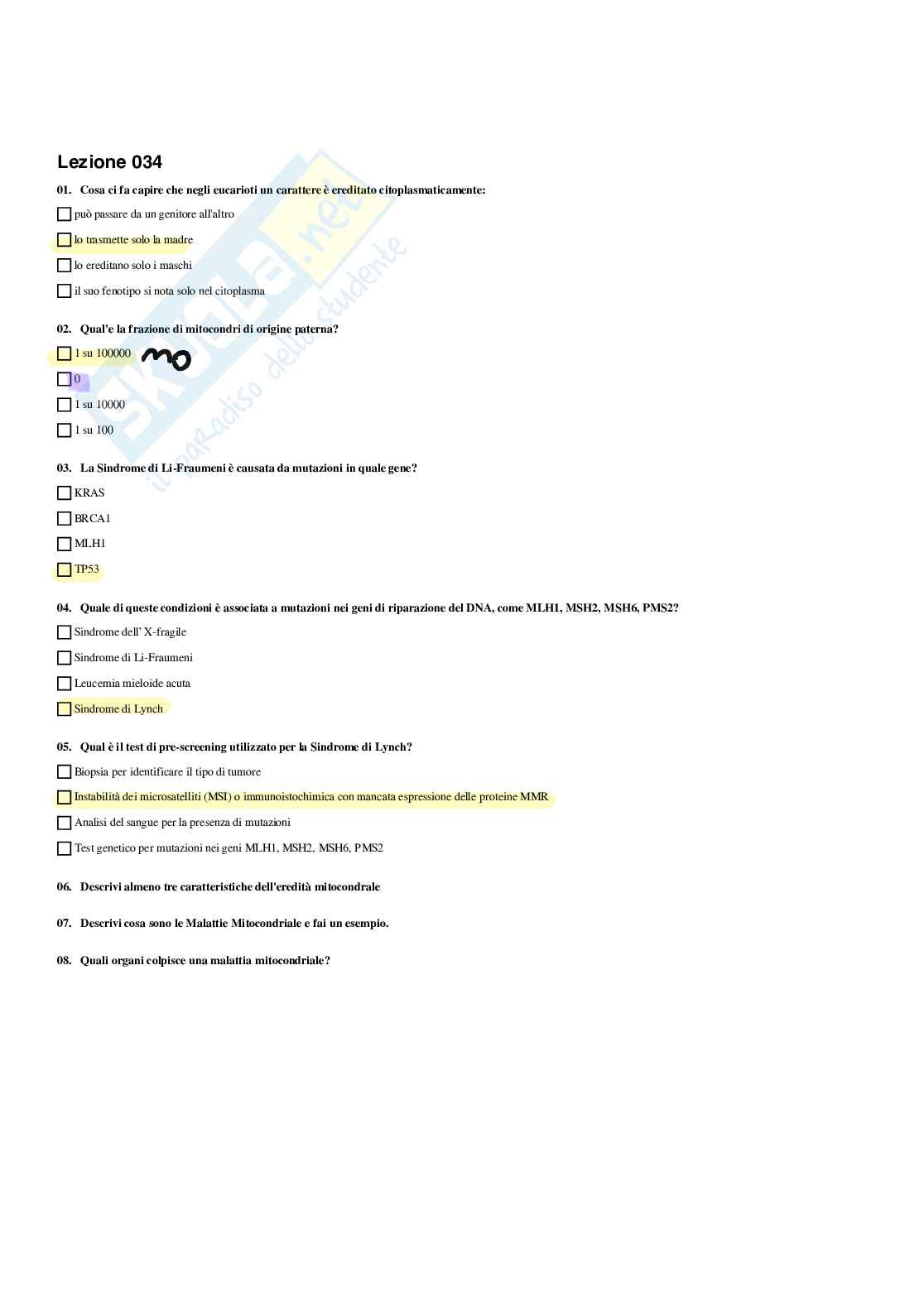 Paniere Genetica medica - Risposte multiple - aggiornato (2026) Pag. 66