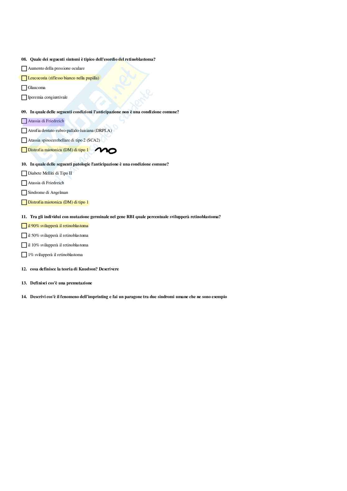 Paniere Genetica medica - Risposte multiple - aggiornato (2026) Pag. 71