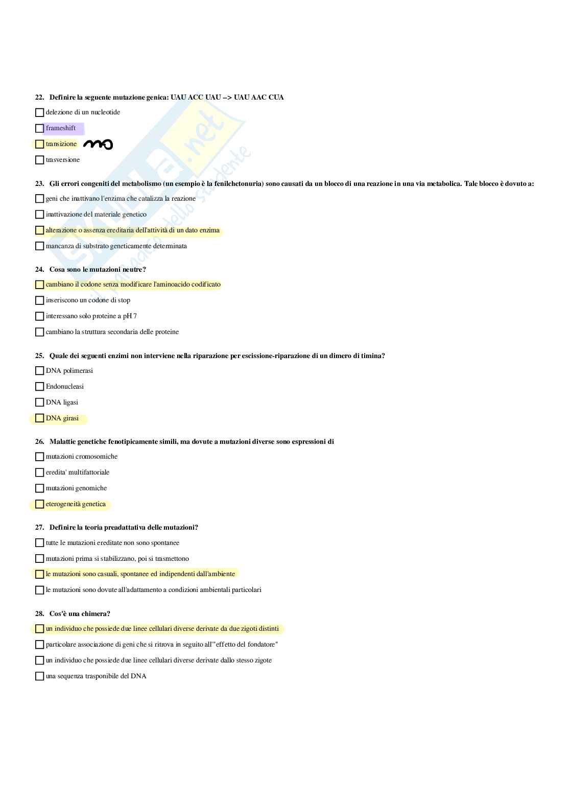 Paniere Genetica medica - Risposte multiple - aggiornato (2026) Pag. 81