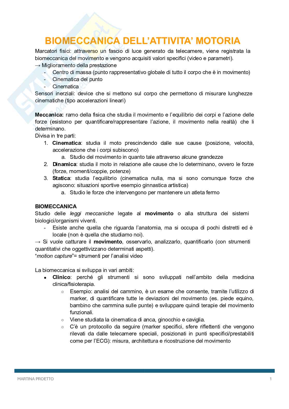 Biomeccanica dell'attività motoria Pag. 1