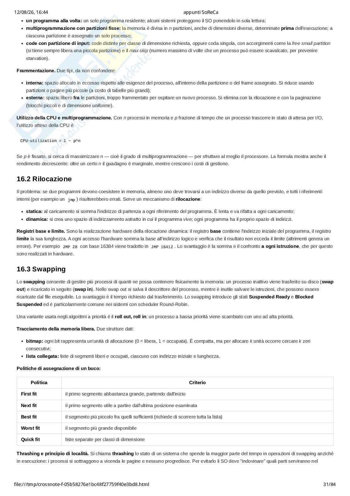 Appunti completi di Sistemi operativi e reti di calcolatori (SoReCa) - teoria, esercizi Pag. 31