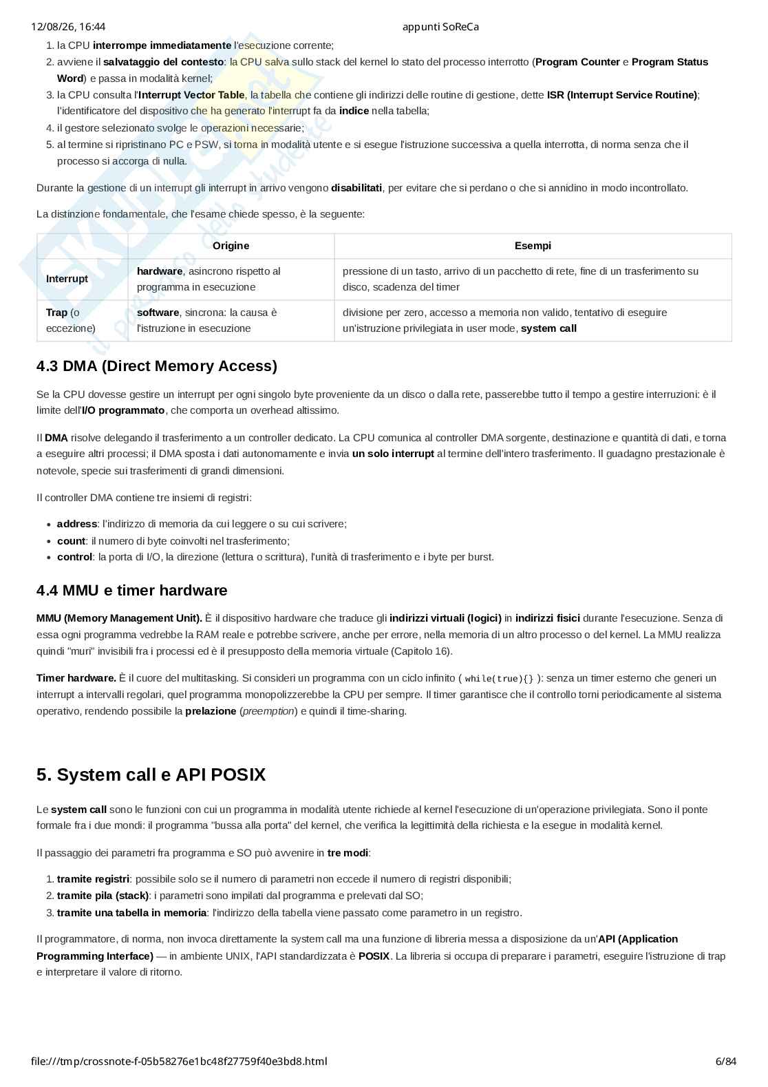 Appunti completi di Sistemi operativi e reti di calcolatori (SoReCa) - teoria, esercizi Pag. 6