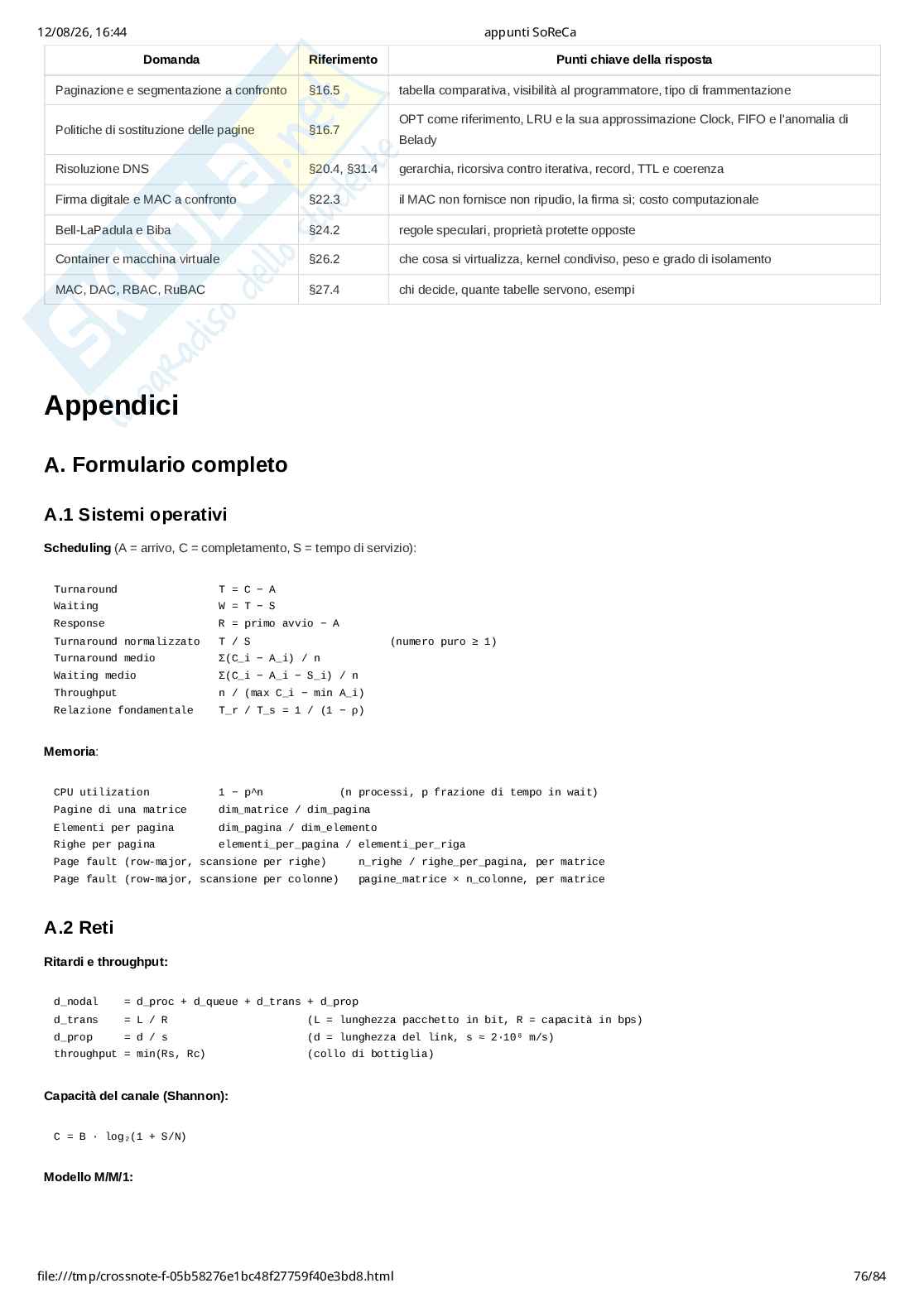 Appunti completi di Sistemi operativi e reti di calcolatori (SoReCa) - teoria, esercizi Pag. 76
