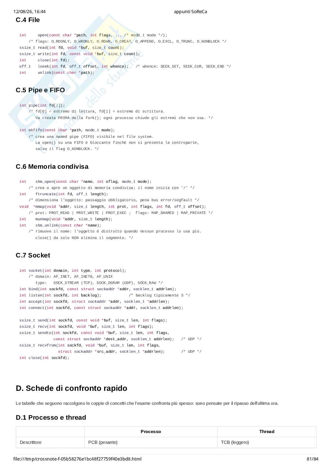 Appunti completi di Sistemi operativi e reti di calcolatori (SoReCa) - teoria, esercizi Pag. 81