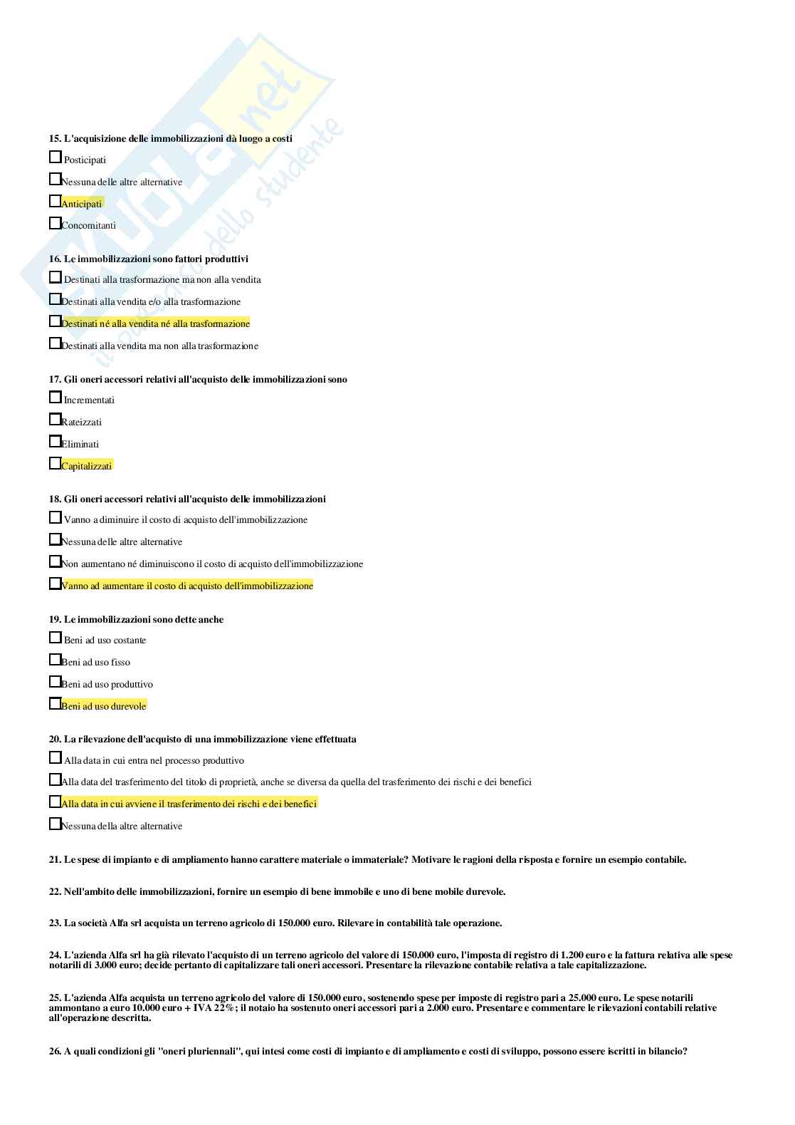 Risposte chiuse complete e corrette – Ragioneria e contabilità aziendale (608 quiz svolti) Pag. 51