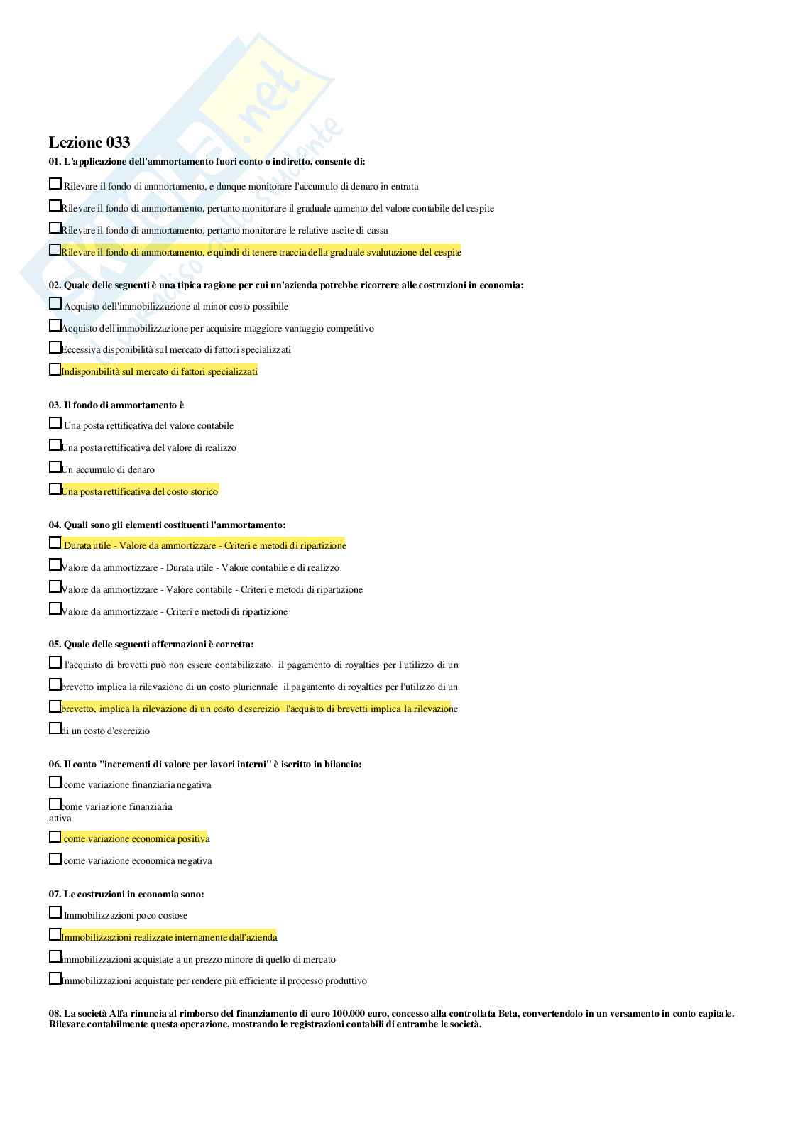 Risposte chiuse complete e corrette – Ragioneria e contabilità aziendale (608 quiz svolti) Pag. 66