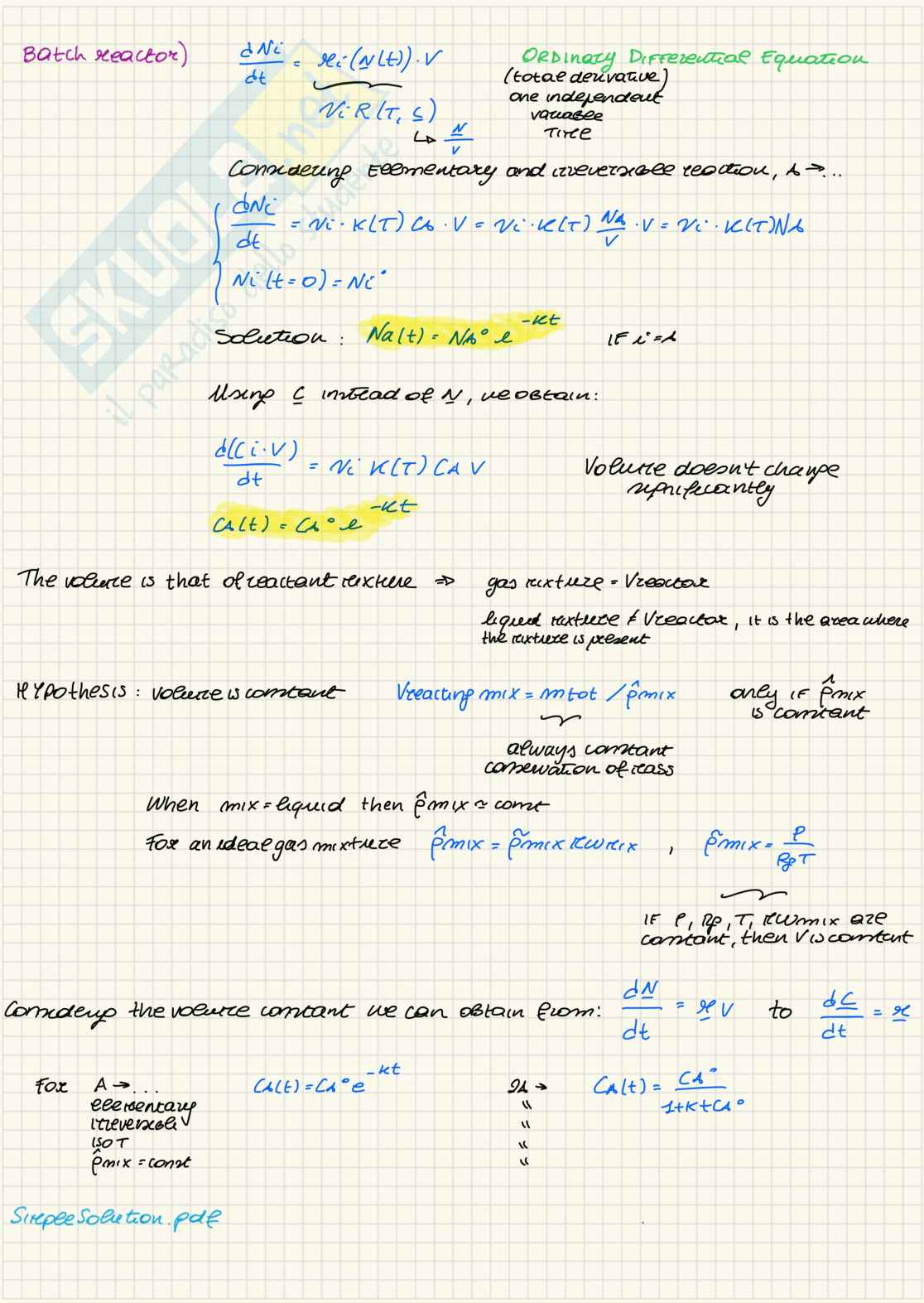 Bilanci di materia per reattori ideali e isotermi Pag. 2
