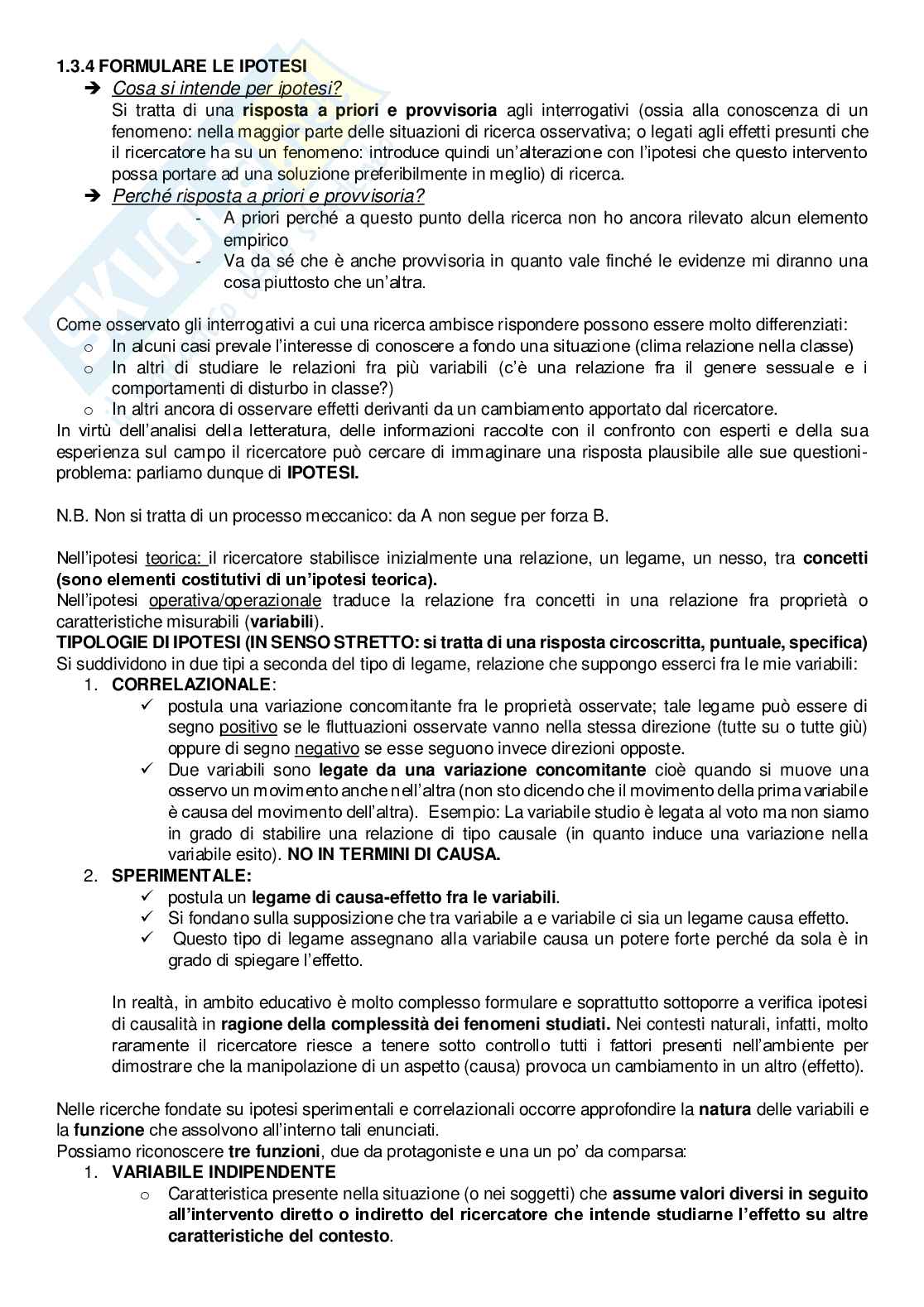 Riassunto esame Metodi della ricerca educativa, prof. Montalbetti, libro consigliato Ricerca e professionalità educativa, Montalbetti, Lisimberti Pag. 11