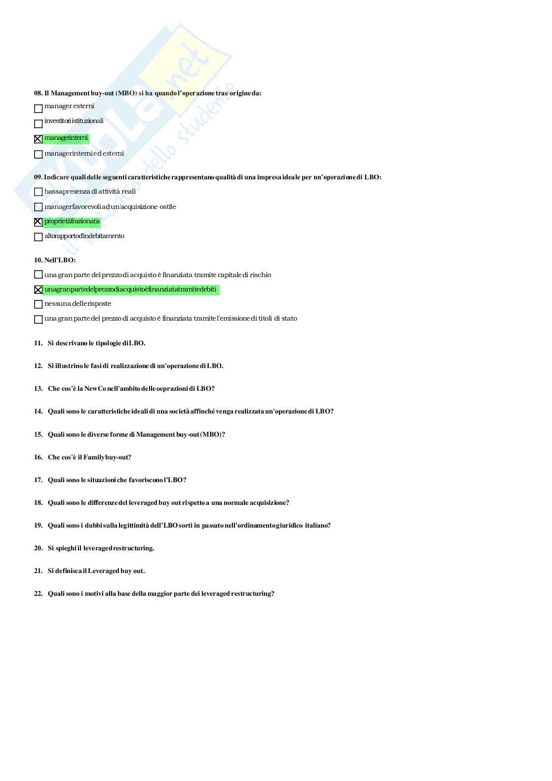 paniere analisi finanziaria e valutazione d'azienda - risposte multiple Pag. 91
