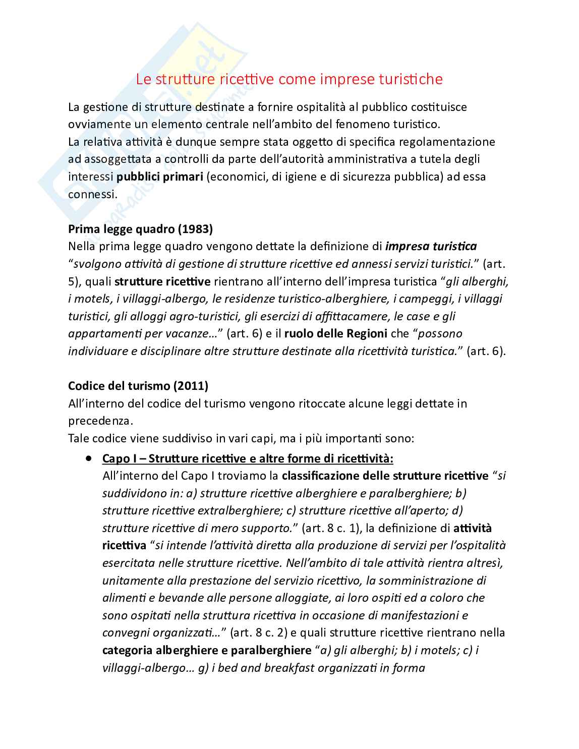 Diritto del turismo - Parte 2 - Disciplina delle attività turistiche in Italia Pag. 1