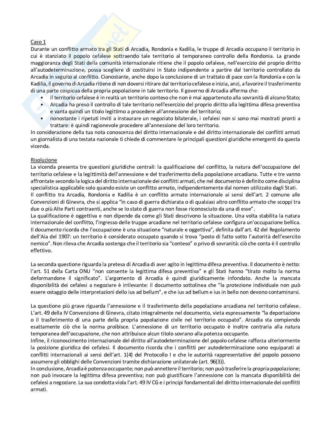 Casi per preparazione esame di Diritto internazionale Pag. 1
