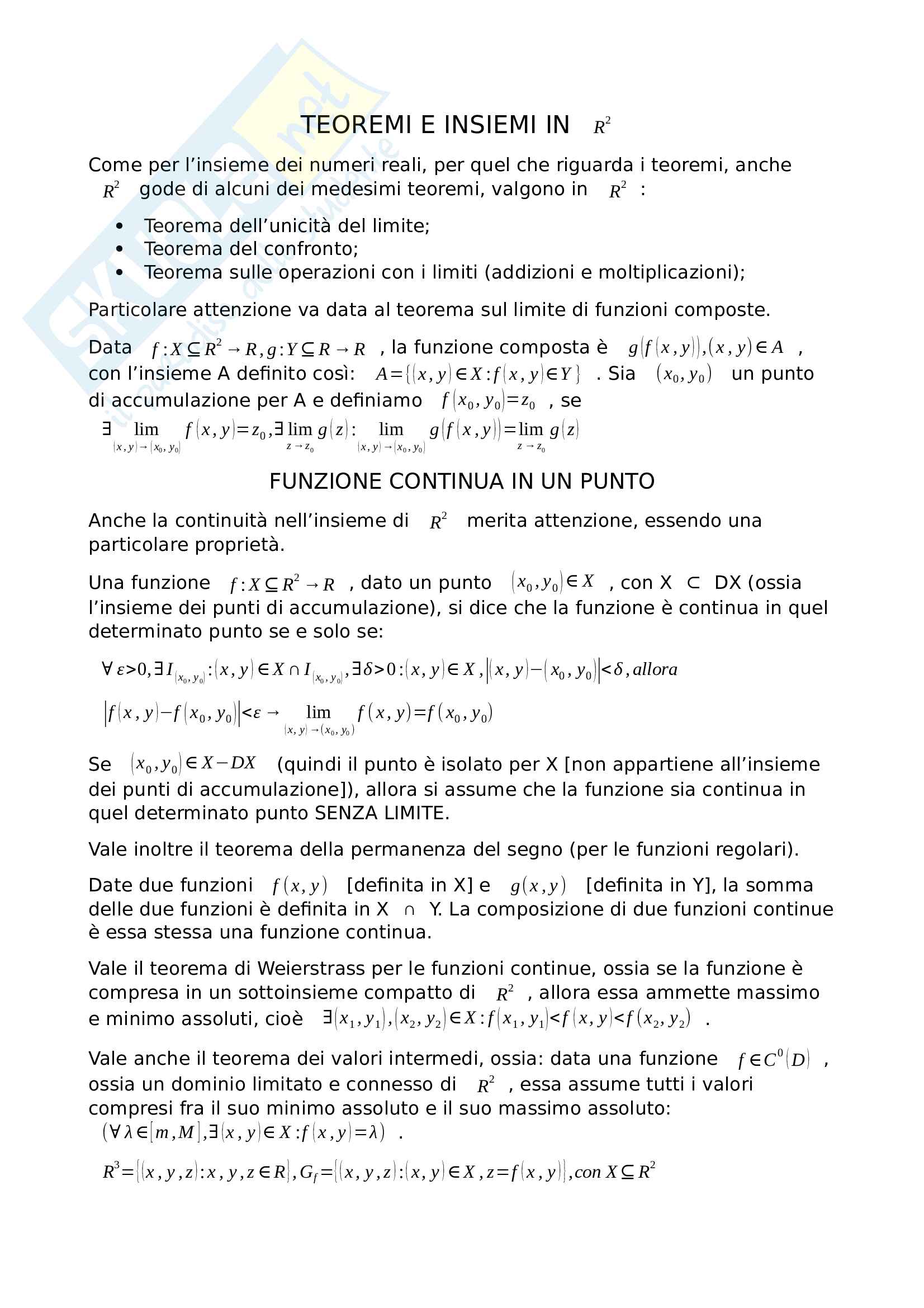 Teoremi e insiemi in R al quadrato Pag. 1