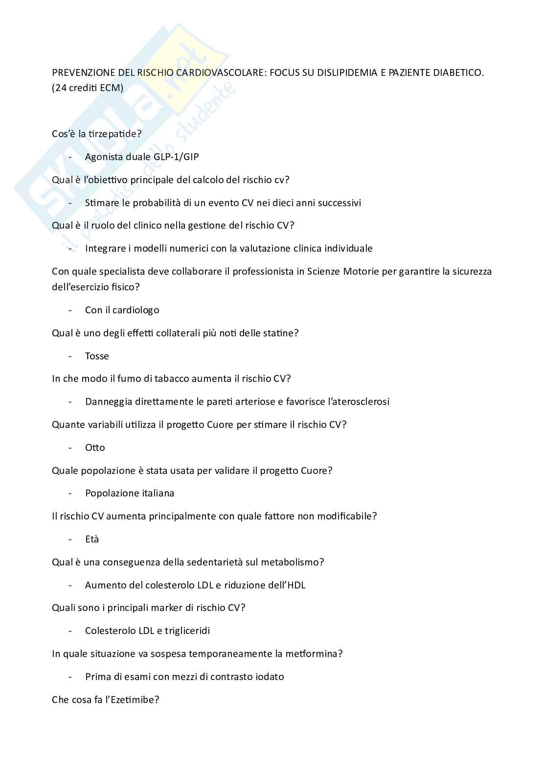 Corso ECM prevenzione del rischio cardiovascolare: focus su dislipidemia e paziente diabetico Pag. 1