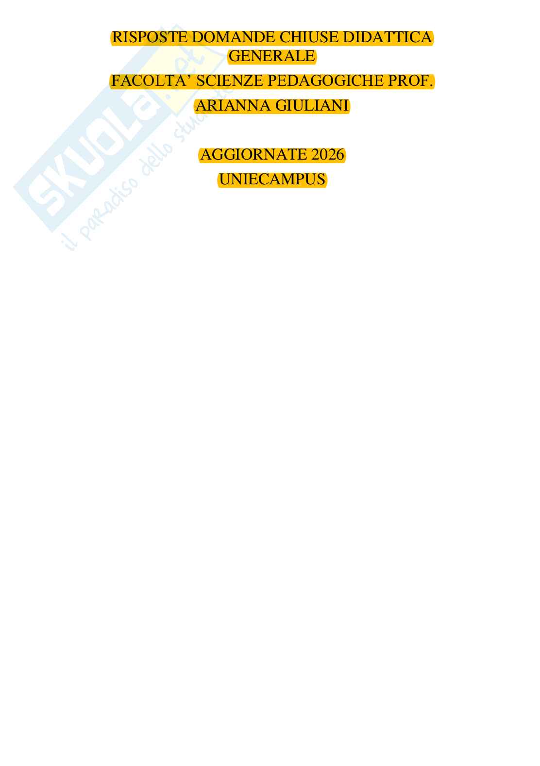 Risposte domande chiuse Didattica generale didattica generale aggiornate 2026 Pag. 1