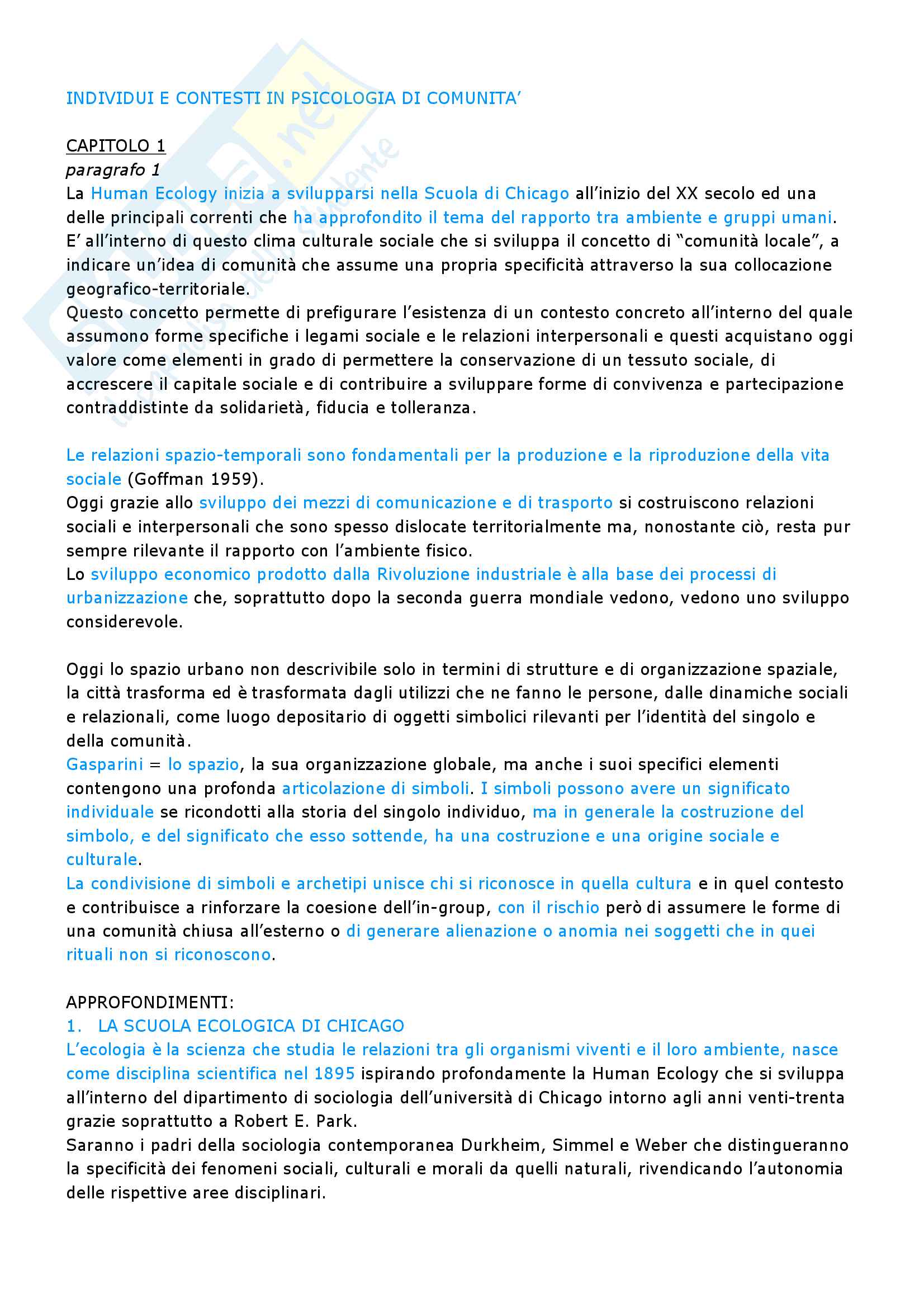 Riassunto esame psicologia di comunità, prof Giovannini. Libro consigliato Individui e contesti in psicologia di comunità Pag. 1