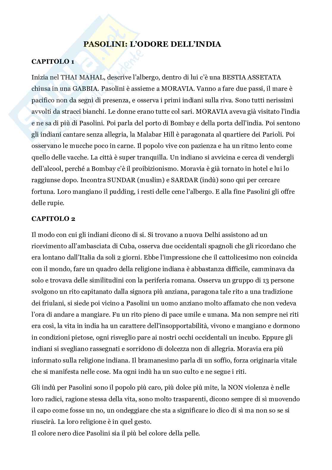 Riassunto esame Cultura italiana contemporanea, Prof. Carnero Roberto, libro consigliato L'odore dell'India, Pier Paolo Pasolini Pag. 1