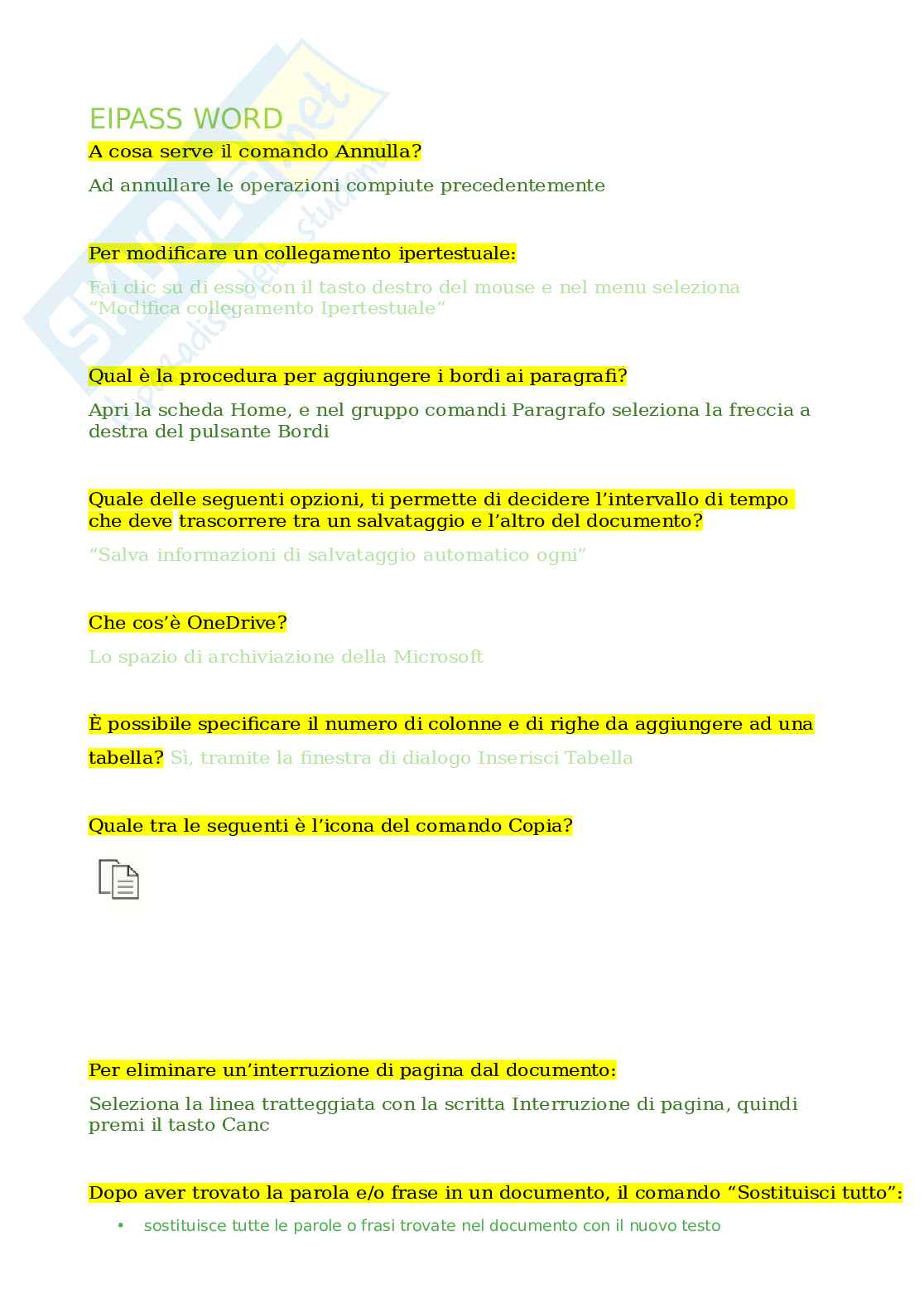 Eipass 7 moduli - Eipass Word - Guida completa all'uso di Microsoft Word. Aggiornato e completo. In ordine  Pag. 1