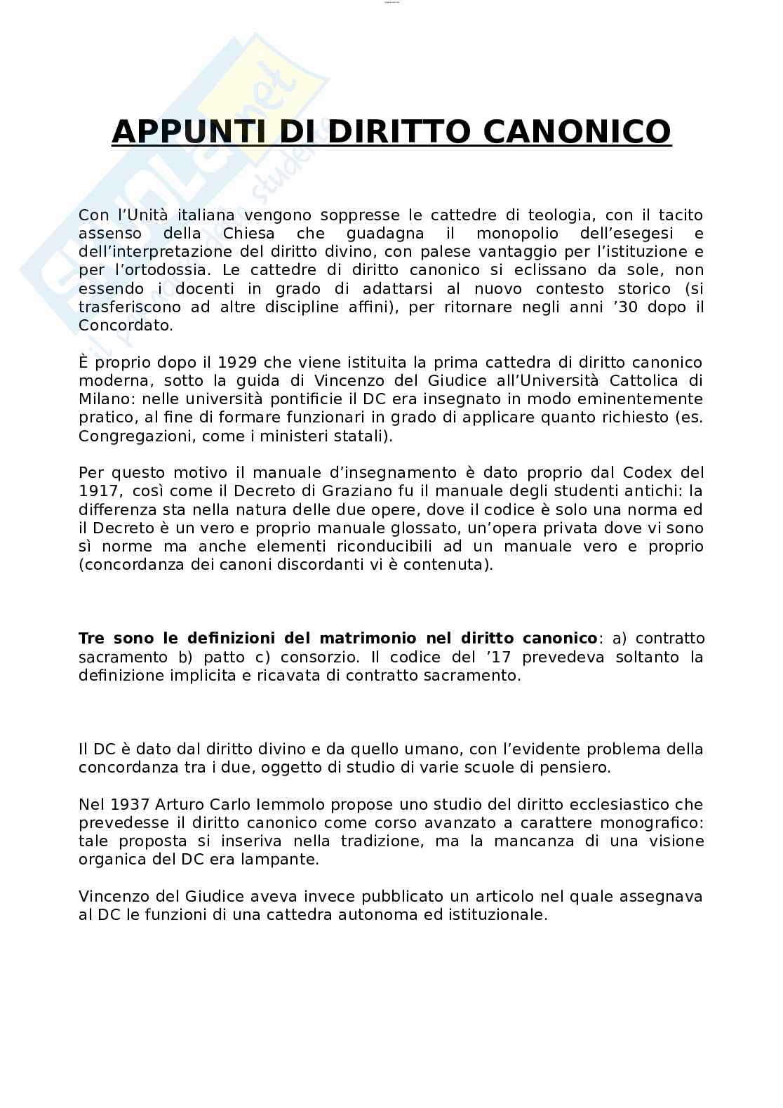 Appunti di Diritto canonico Pag. 1