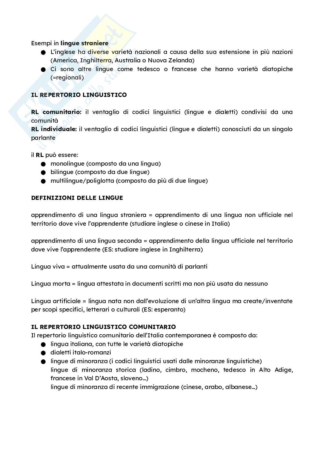 Appunti completi Linguistica generale e glottologia, 2025 Pag. 2