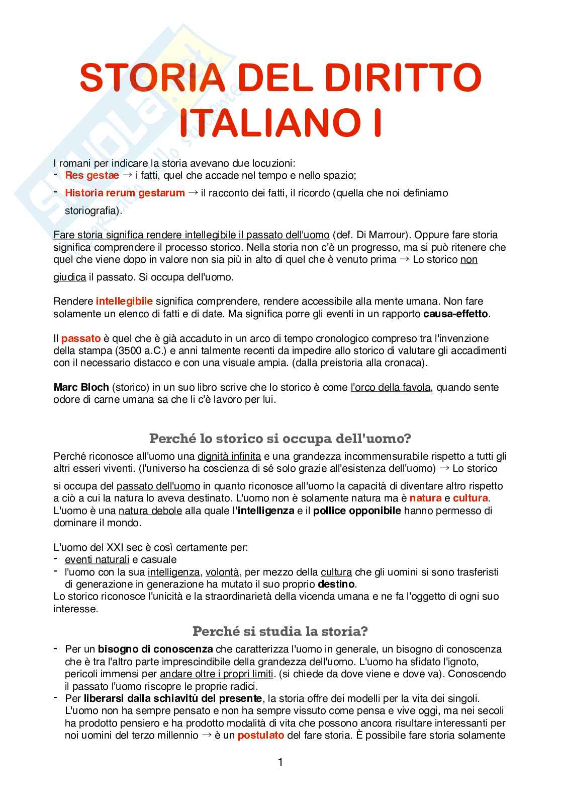 Appunti delle lezioni di Storia del diritto italiano Pag. 1