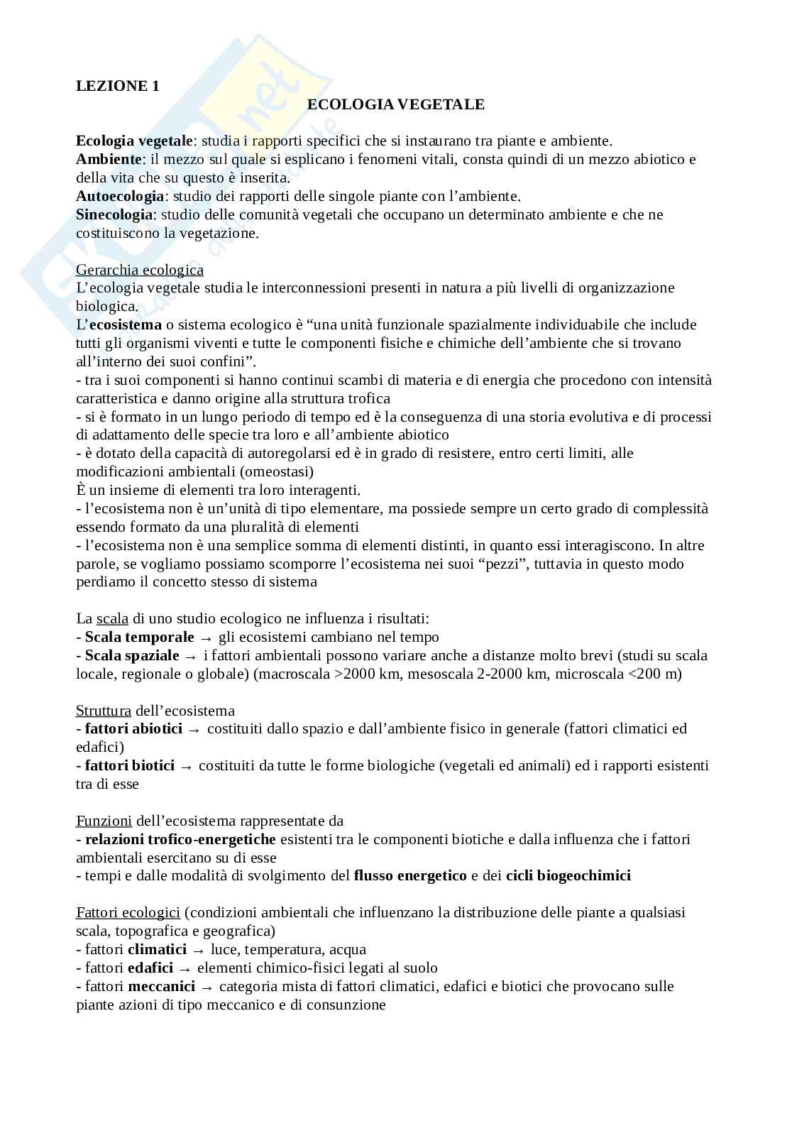 Appunti di ecologia vegetale Pag. 1