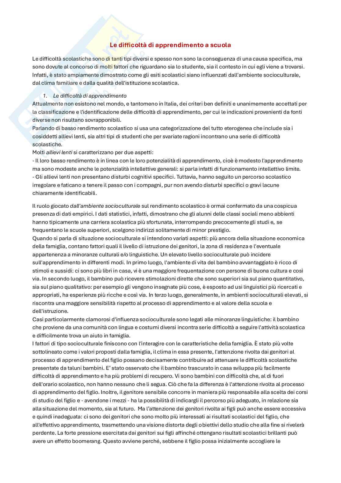 Difficoltà di apprendimento a scuola  Pag. 1