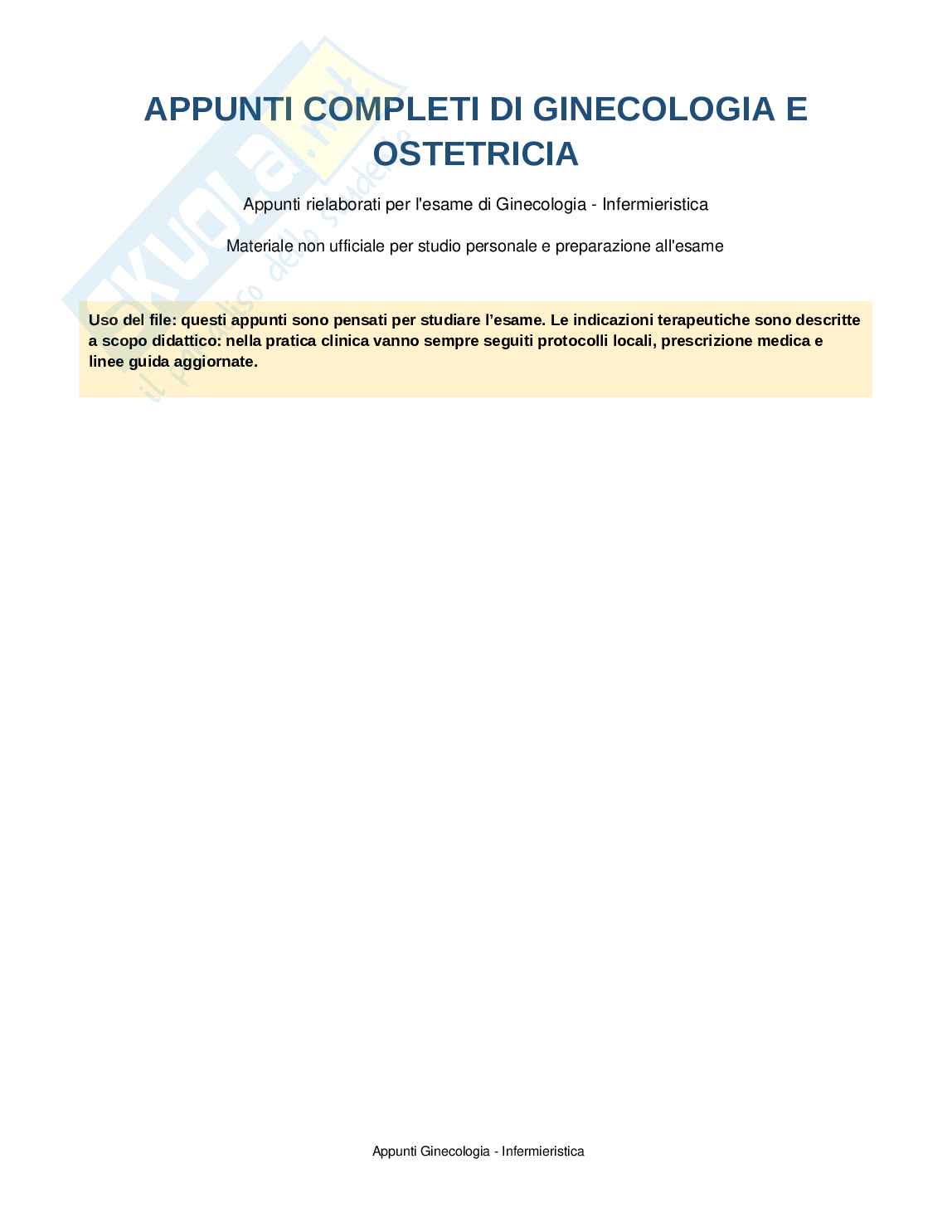 Ginecologia: appunti completi per Infermieristica con domande d’esame Pag. 1