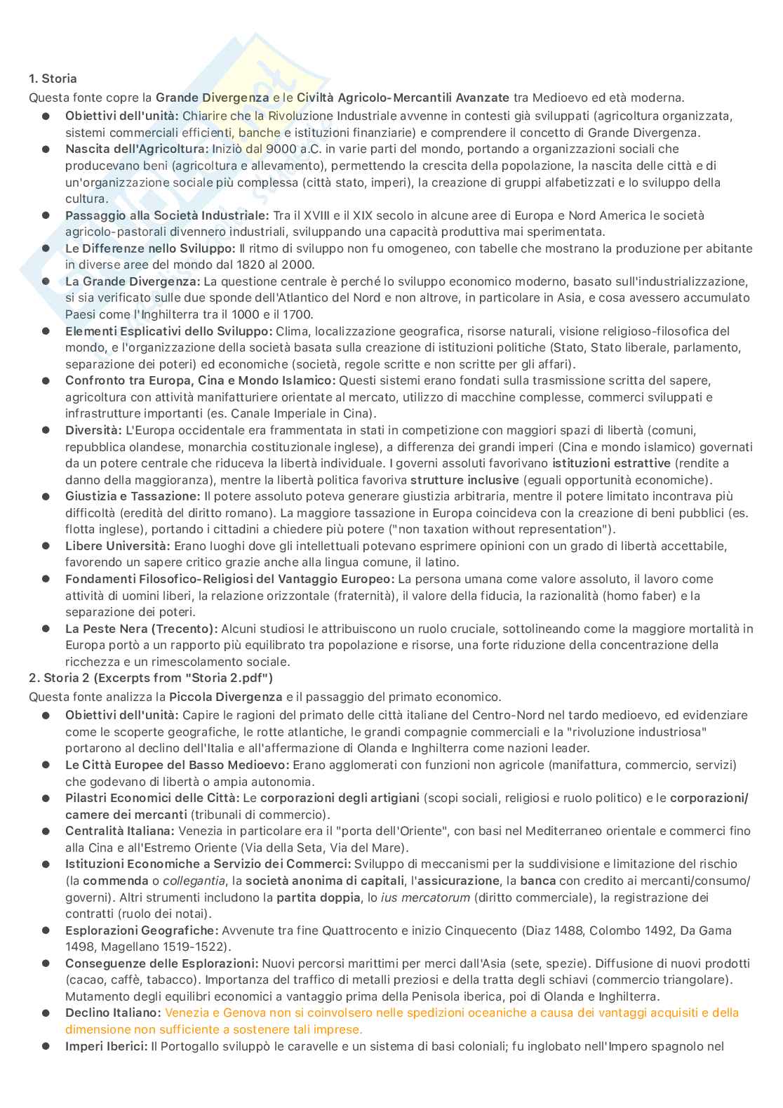 Appunti primo parziale di Storia economica Pag. 1