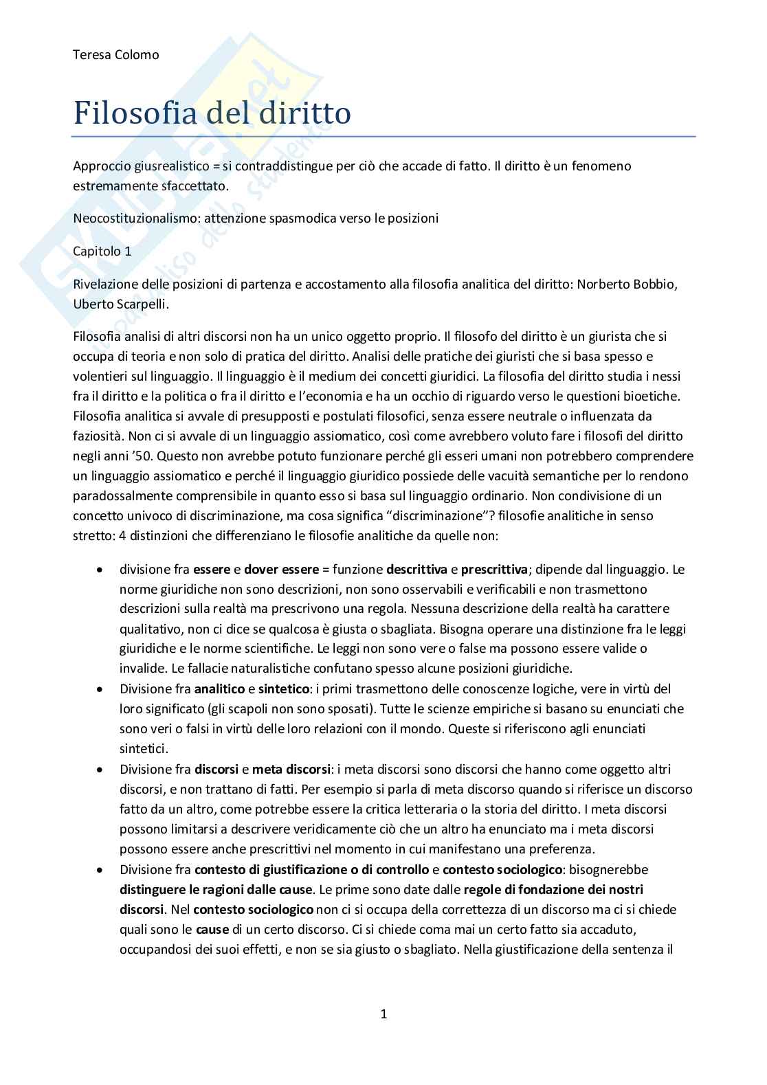 Riassunto esame Filosofia del diritto , Prof. Sinico Chira, libro consigliato Introduzione alla filosofia del diritto, L'incertezza del diritto , Jori, Pintore  Pag. 1