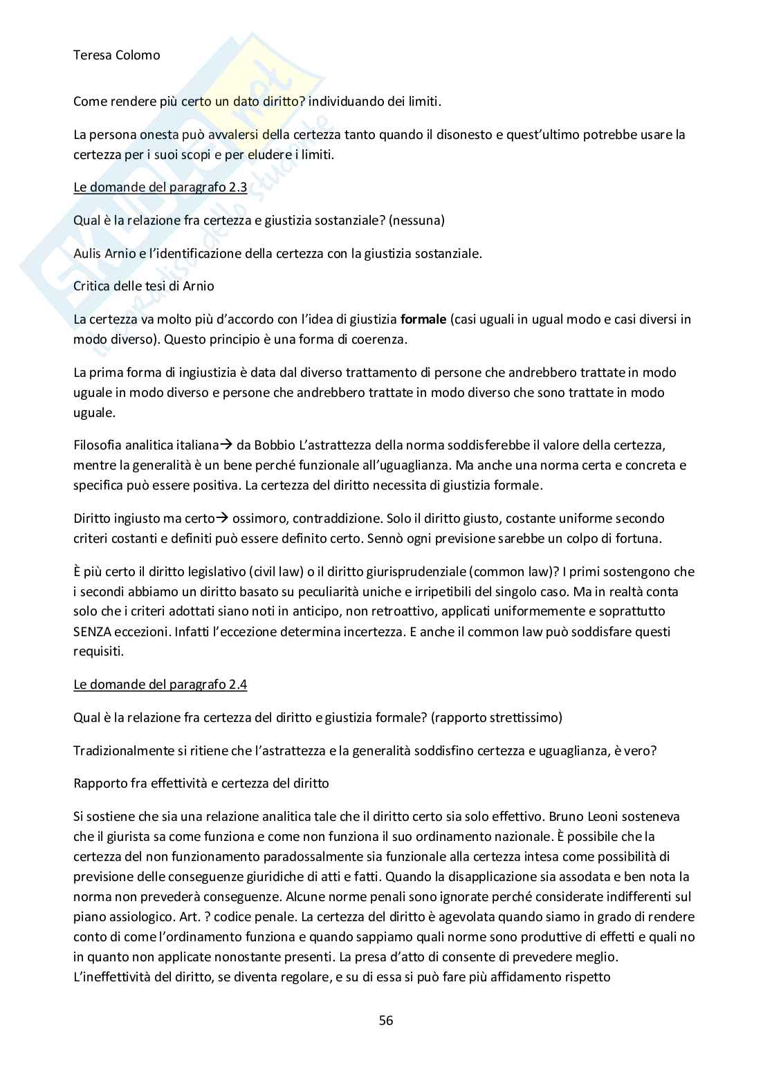 Riassunto esame Filosofia del diritto , Prof. Sinico Chira, libro consigliato Introduzione alla filosofia del diritto, L'incertezza del diritto , Jori, Pintore  Pag. 56