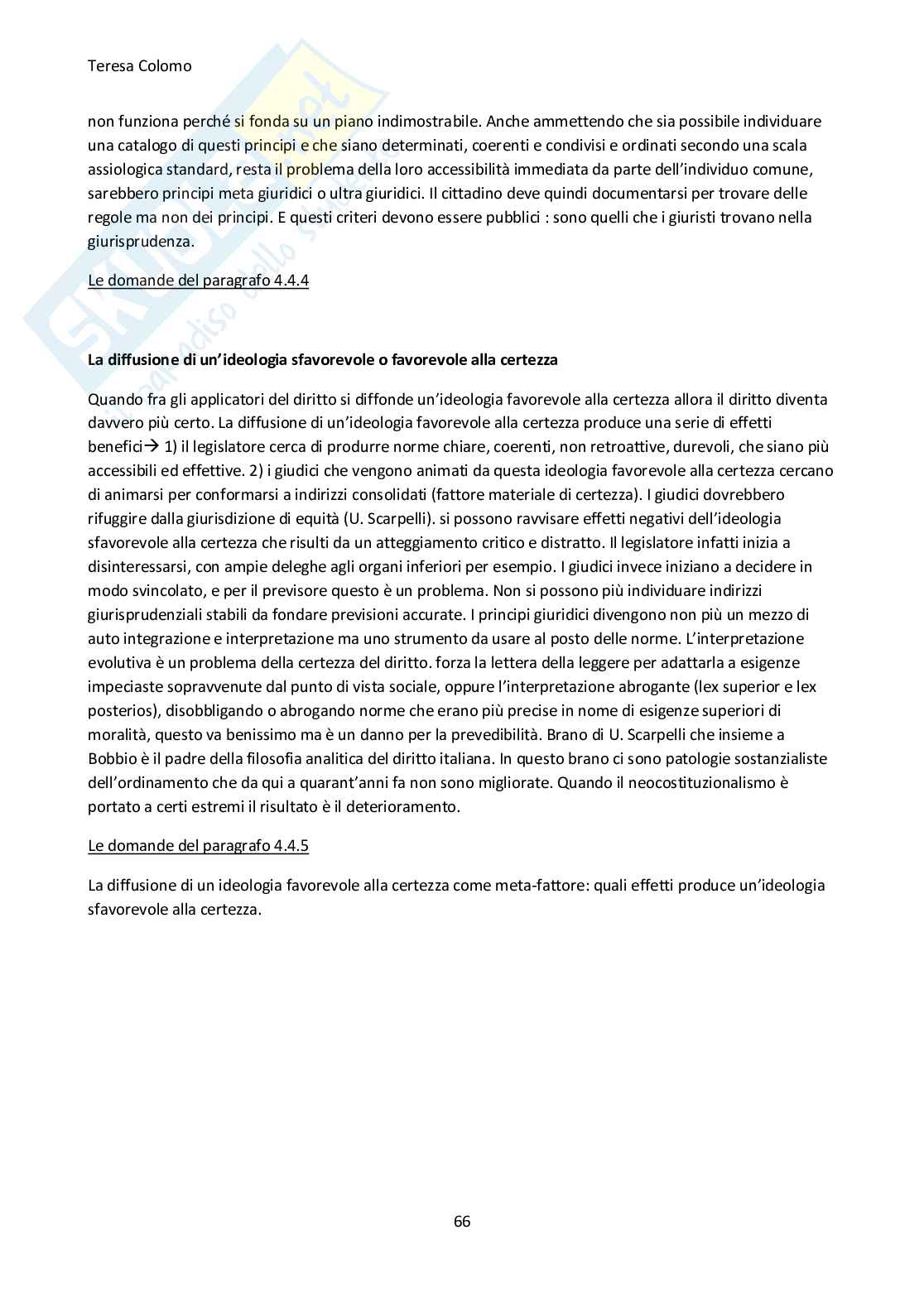 Riassunto esame Filosofia del diritto , Prof. Sinico Chira, libro consigliato Introduzione alla filosofia del diritto, L'incertezza del diritto , Jori, Pintore  Pag. 66