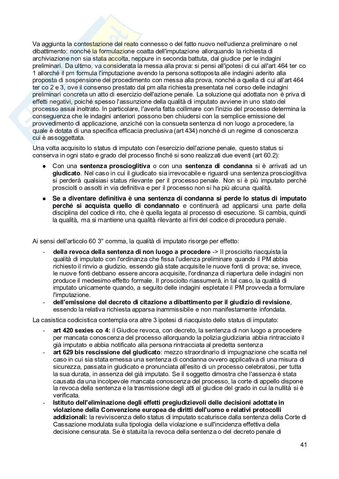 Riassunto esame Diritto processuale penale, Prof. Bonini Valentina, libro consigliato Compendio di diritto processuale penale, Bargis Pag. 41