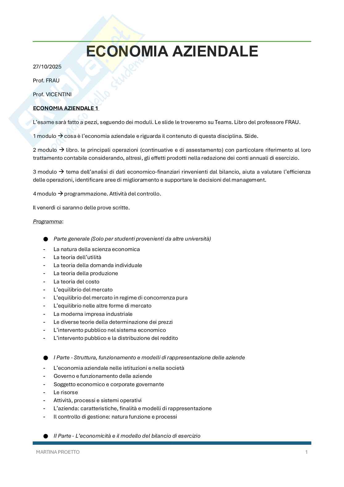 Economia aziendale Pag. 1