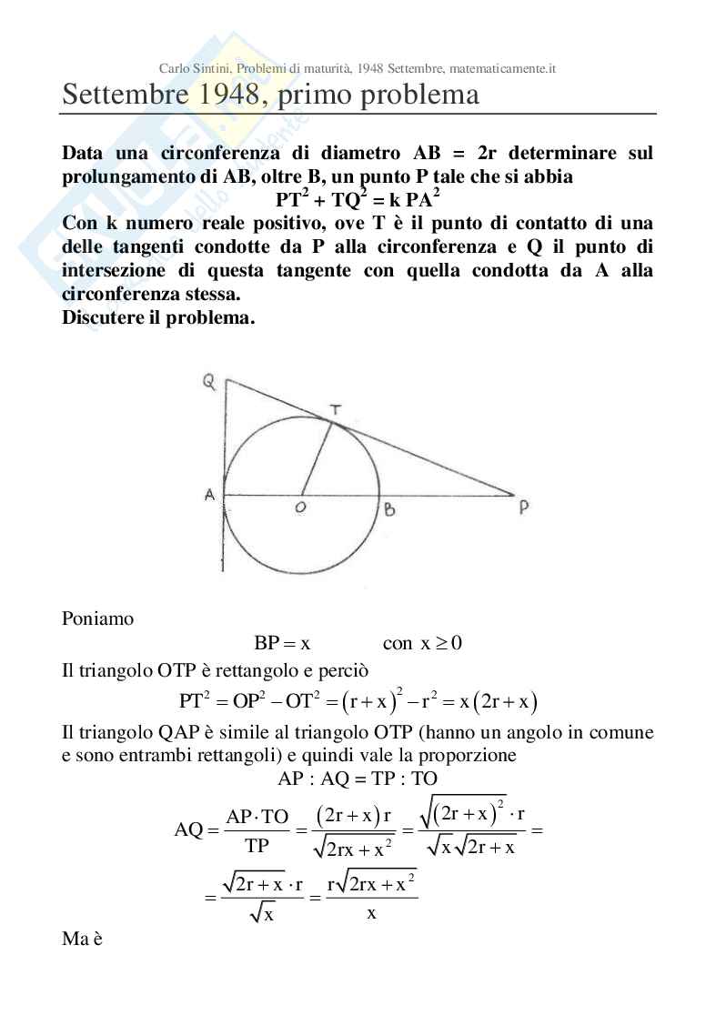 1948 Settembre - Maturità scientifica, prova di matematica Pag. 1