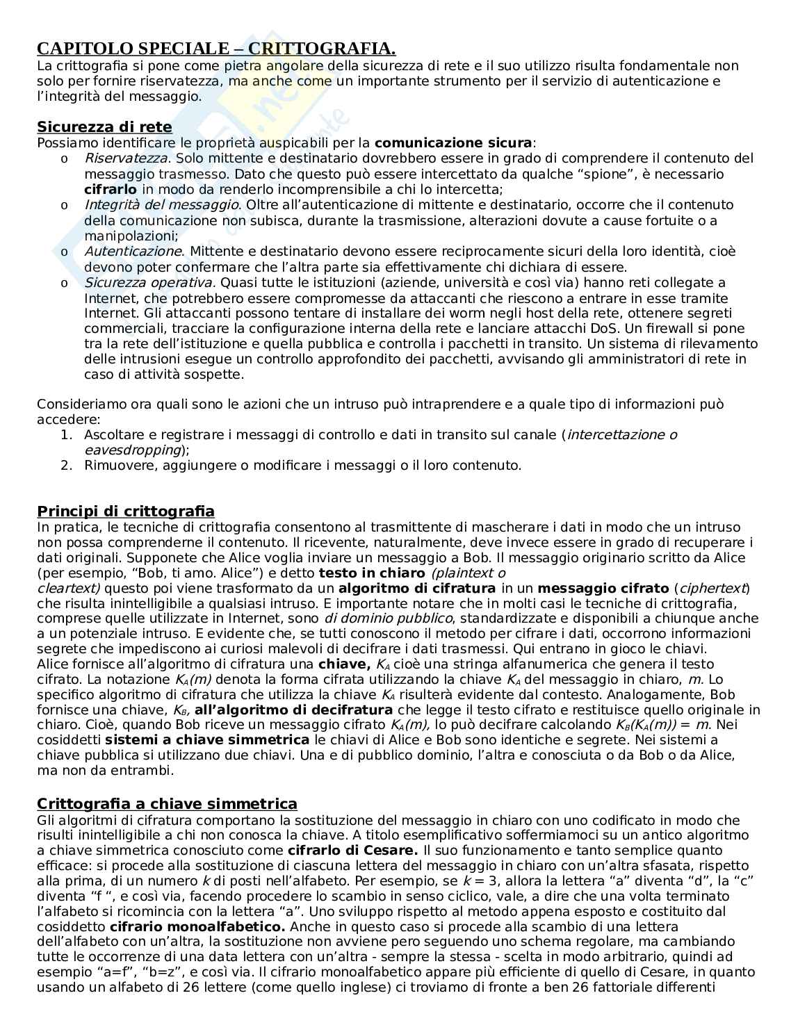 Appunti di Sistemi operativi sulla crittografia Pag. 1