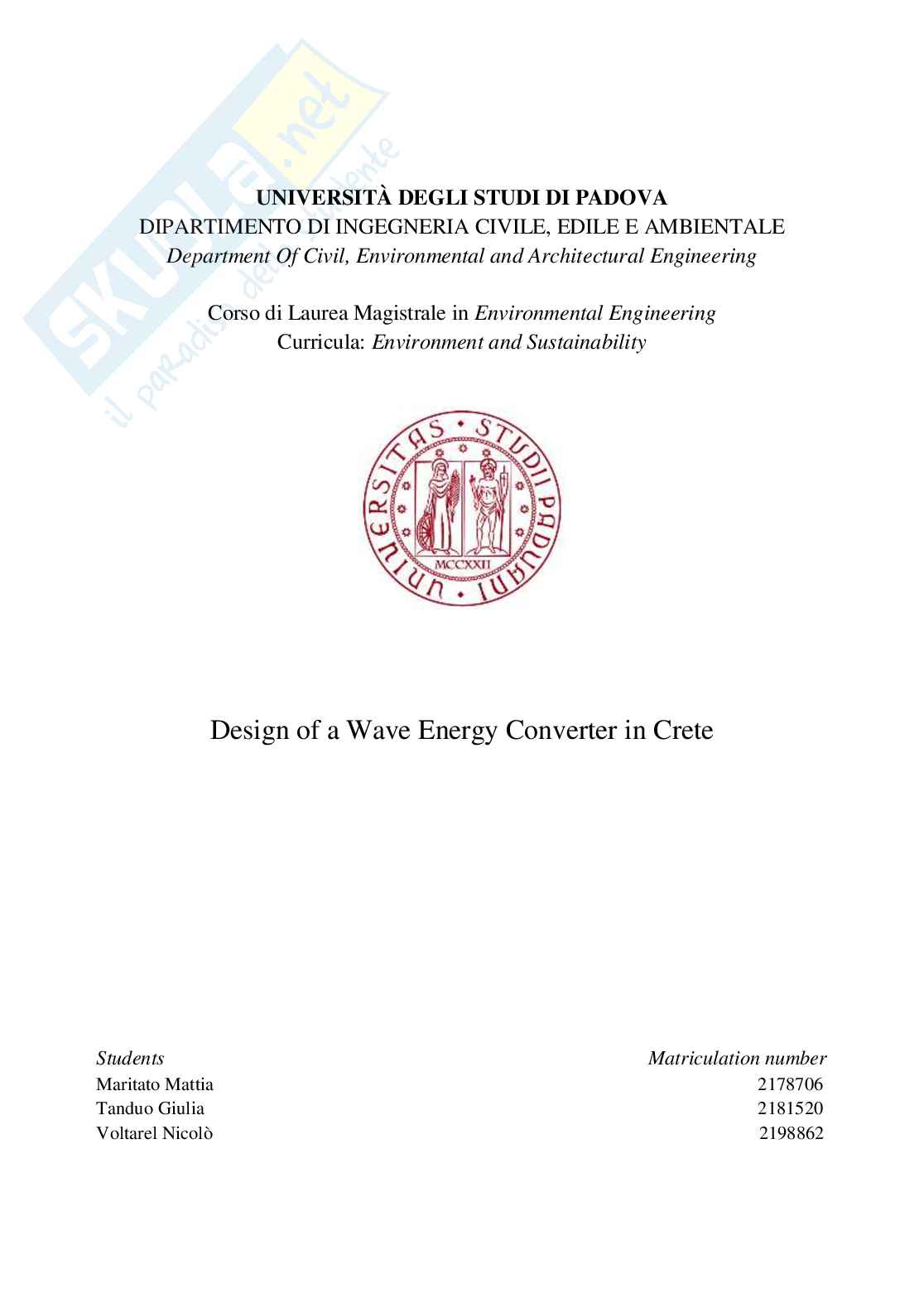 Design of a Wave Energy Converter Pag. 1