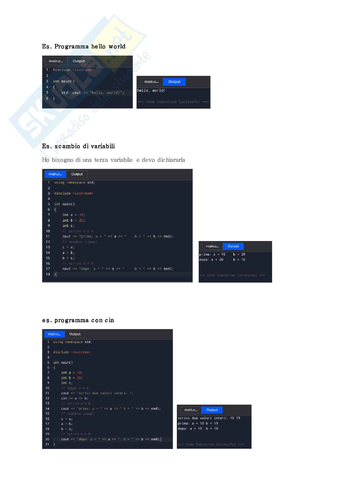 Appunti di Introduzione alla programmazione sulla struttura di un programma in c++ Pag. 16
