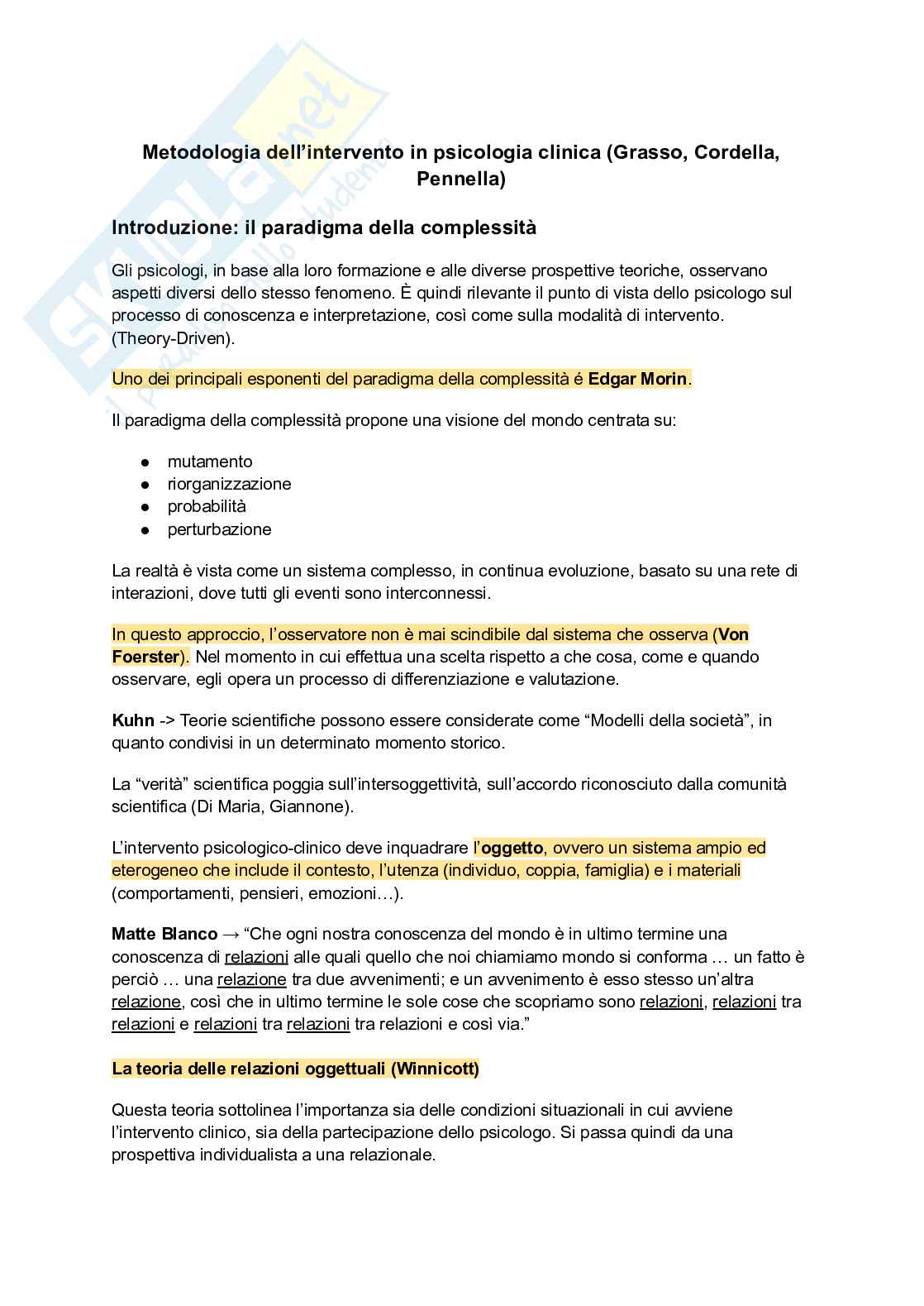 Appunti Fondamenti e metodi dell'intervento psicologico Pag. 1