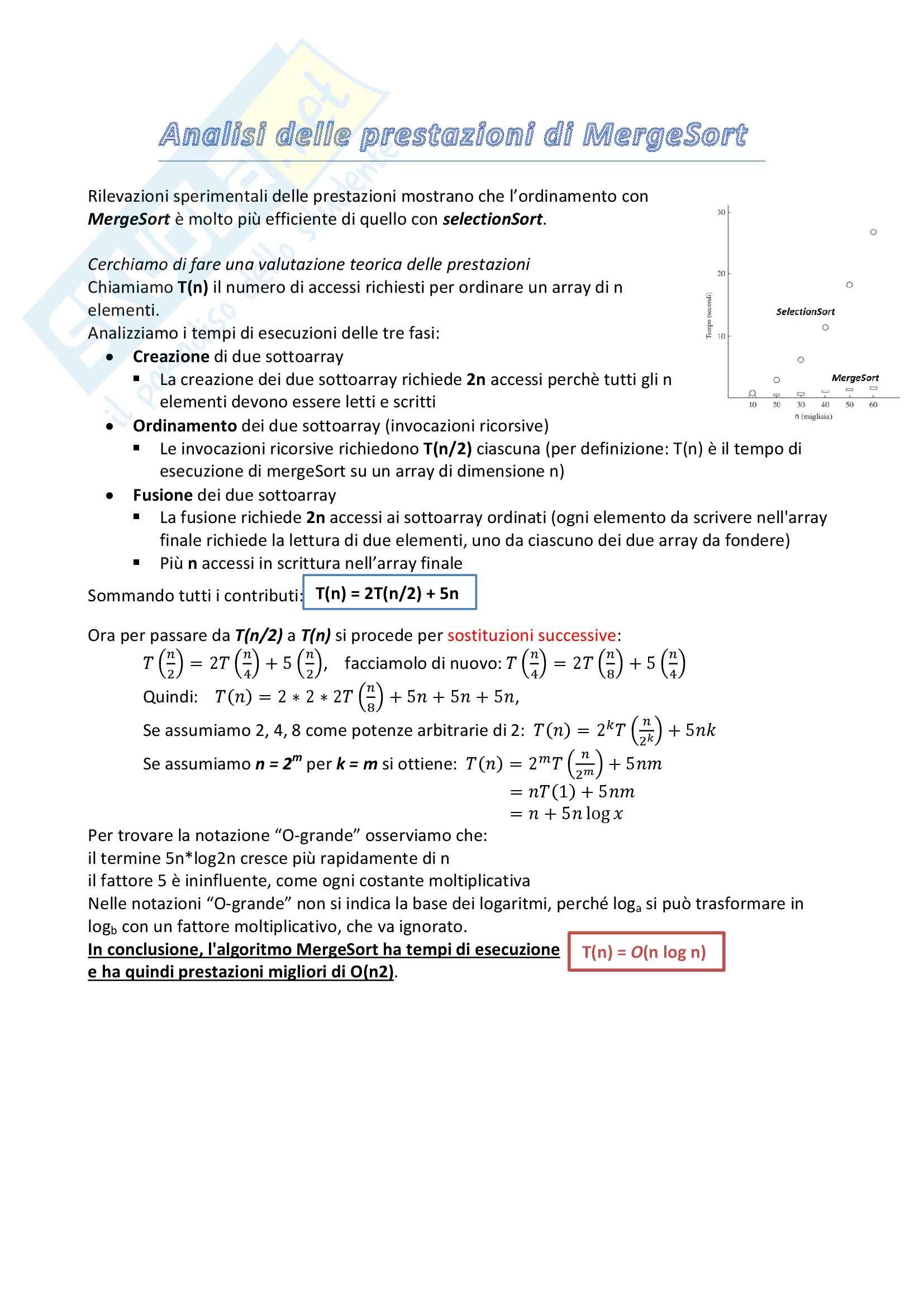 Informatica I - l'analisi delle prestazioni di MergeSort Pag. 1
