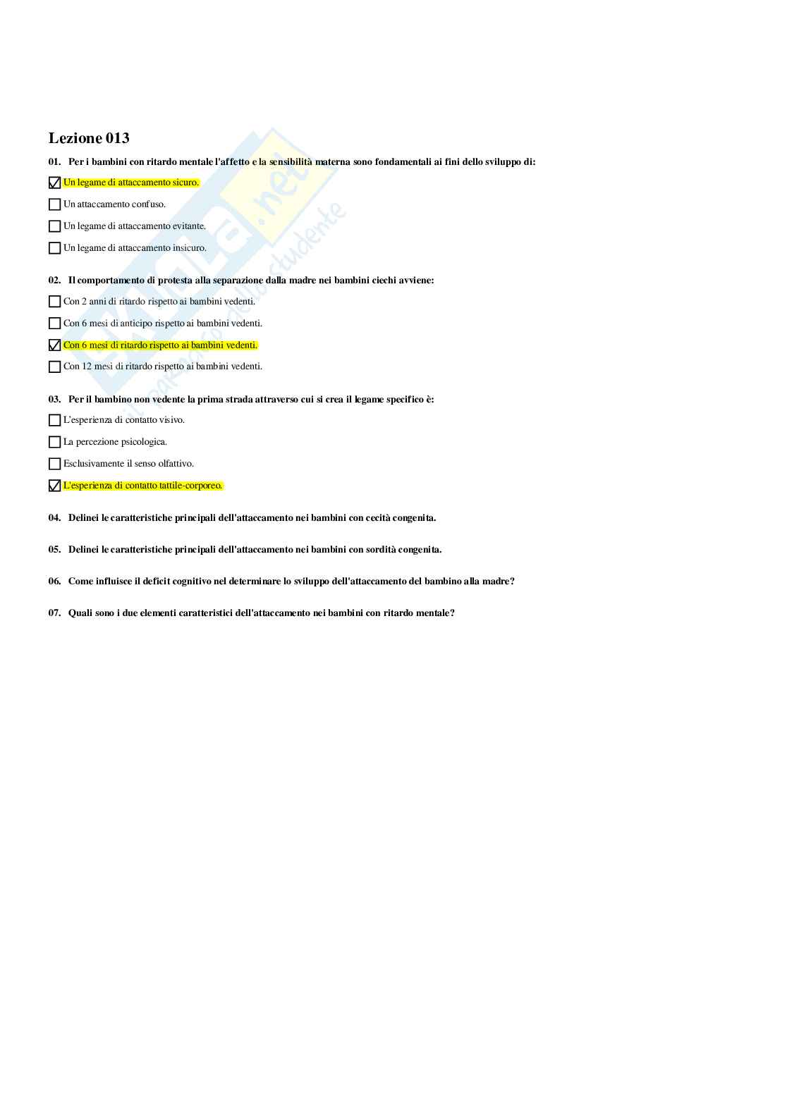 Paniere Psicologia dello sviluppo tipico e atipico - Risposte multiple - aggiornato (2026) Pag. 16