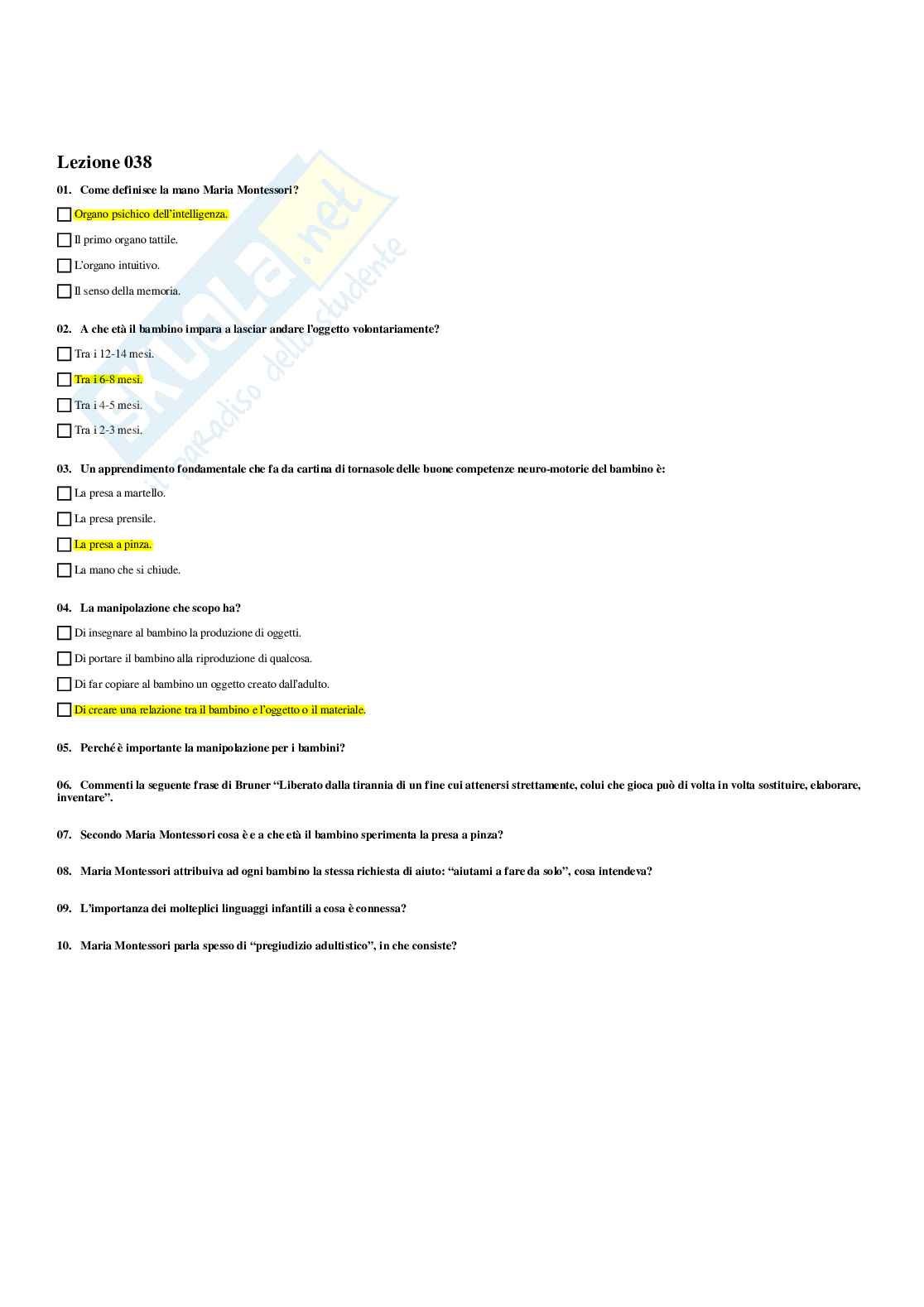 Paniere Psicologia dello sviluppo tipico e atipico - Risposte multiple - aggiornato (2026) Pag. 41