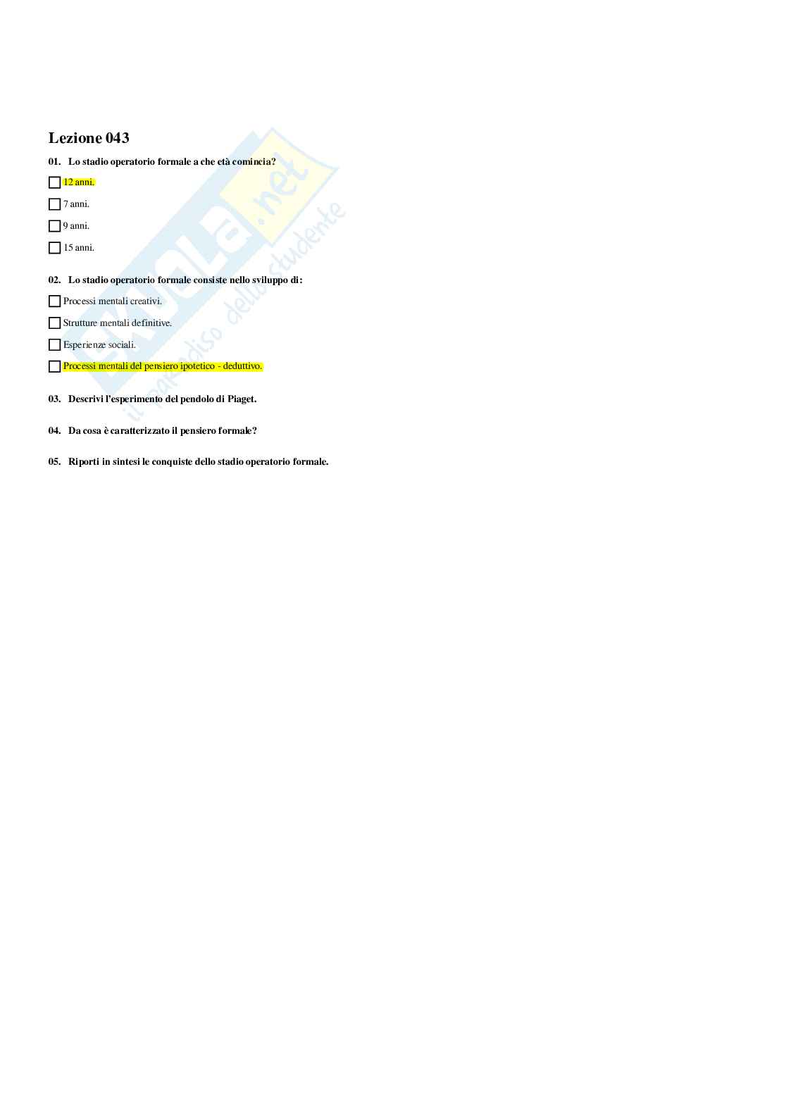 Paniere Psicologia dello sviluppo tipico e atipico - Risposte multiple - aggiornato (2026) Pag. 46