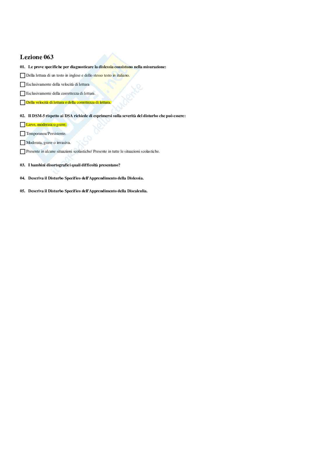 Paniere Psicologia dello sviluppo tipico e atipico - Risposte multiple - aggiornato (2026) Pag. 66