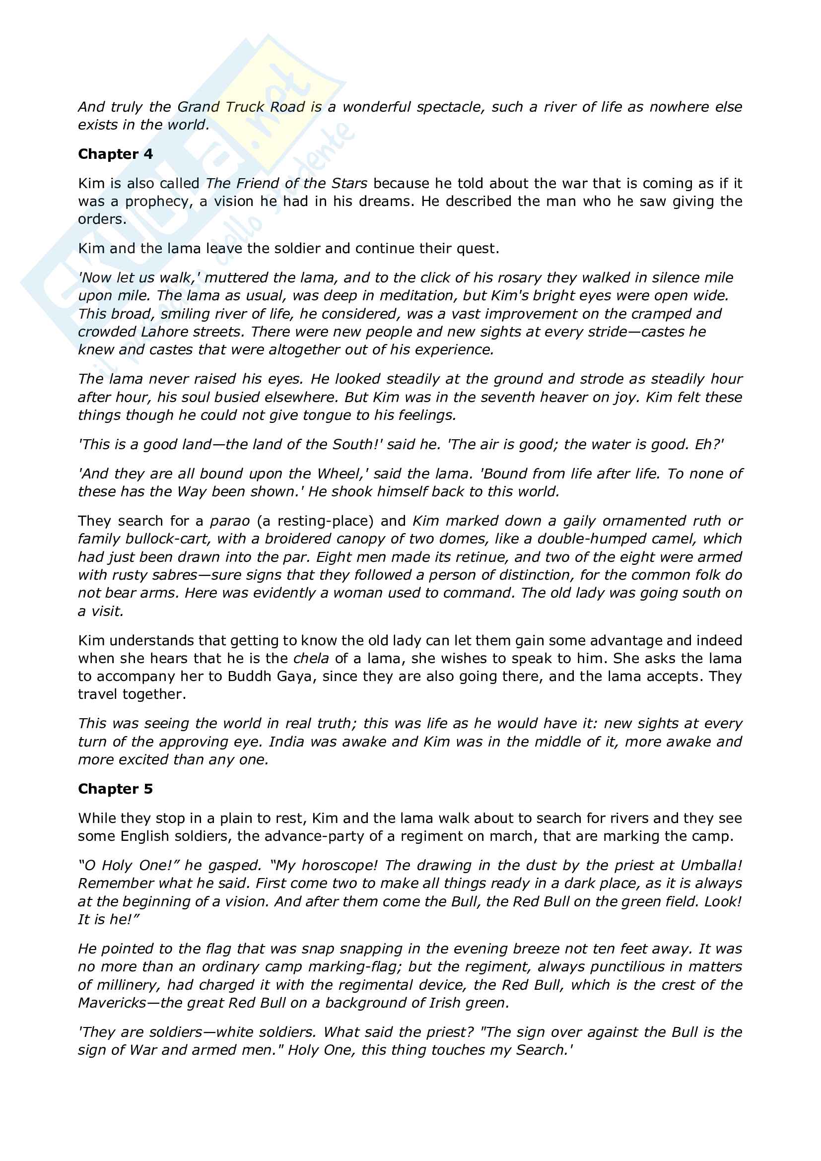 Summary of "Kim" by Rudyard Kipling / Riassunto di "Kim" di Rudyard Kipling Pag. 6