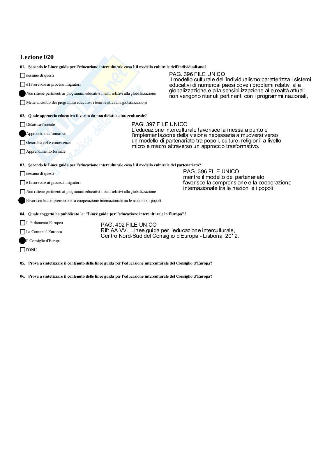 Paniere Didattica della pedagogia interculturale - Risposte multiple - aggiornato (2026) Pag. 21