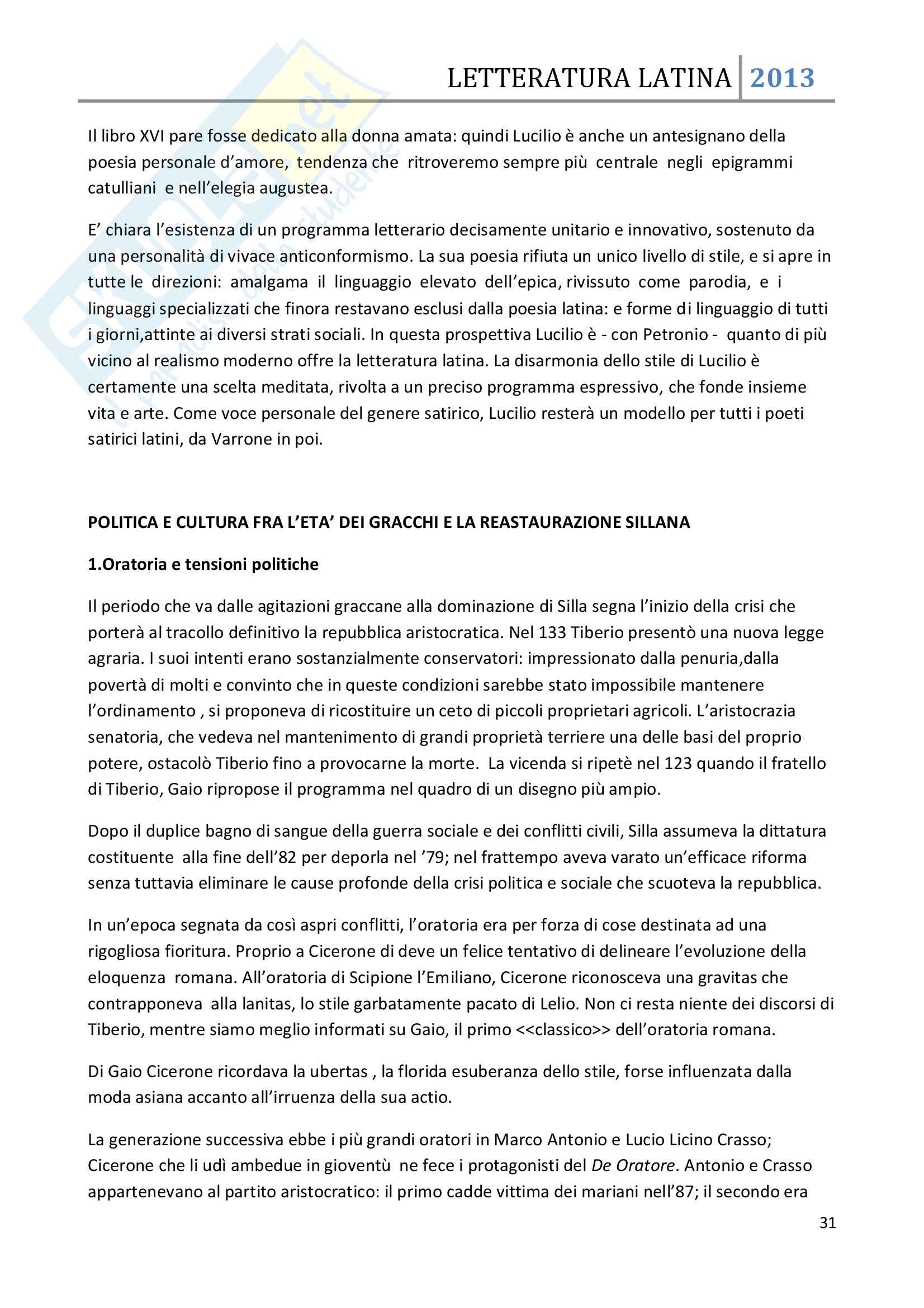 Riassunto esame Letteratura Latina, prof. Allegri, libro consigliato Letteratura latina, Conte Pag. 31