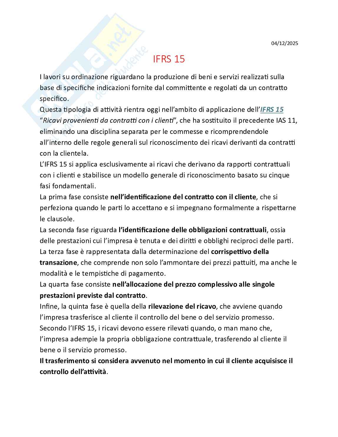 Contabilità e bilancio - Parte 12 - IFRS 15 Pag. 1